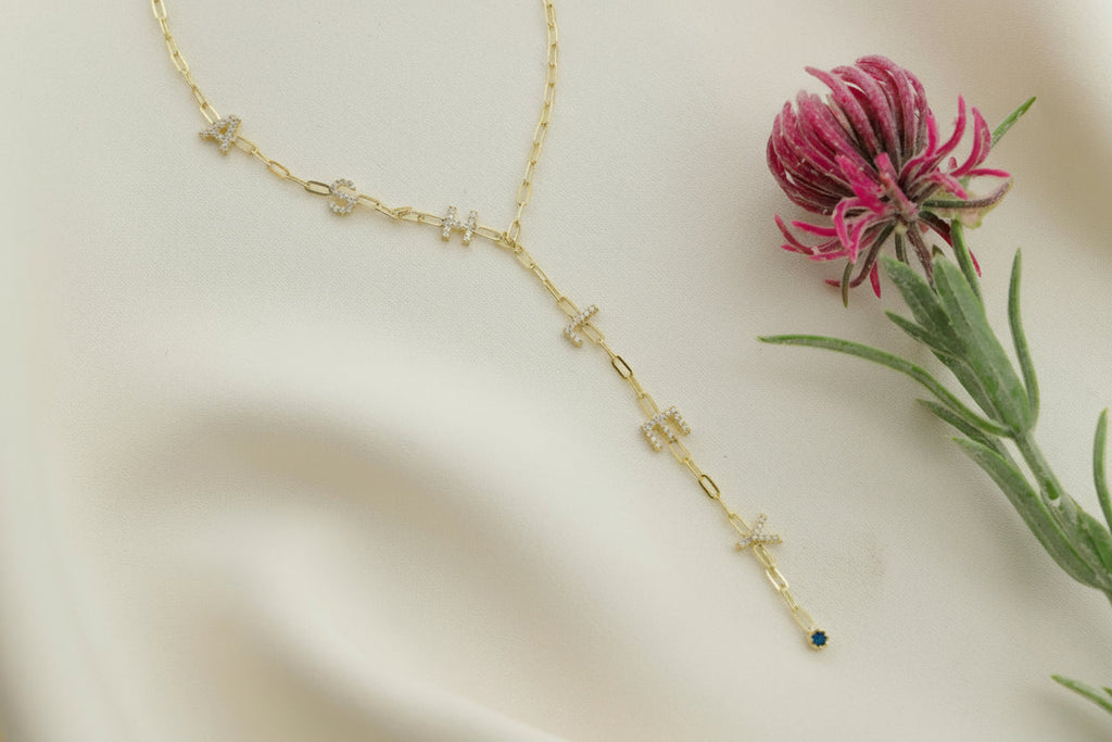 Personalized Lariat Necklace, Birthstone CZ Letter Y Pendant