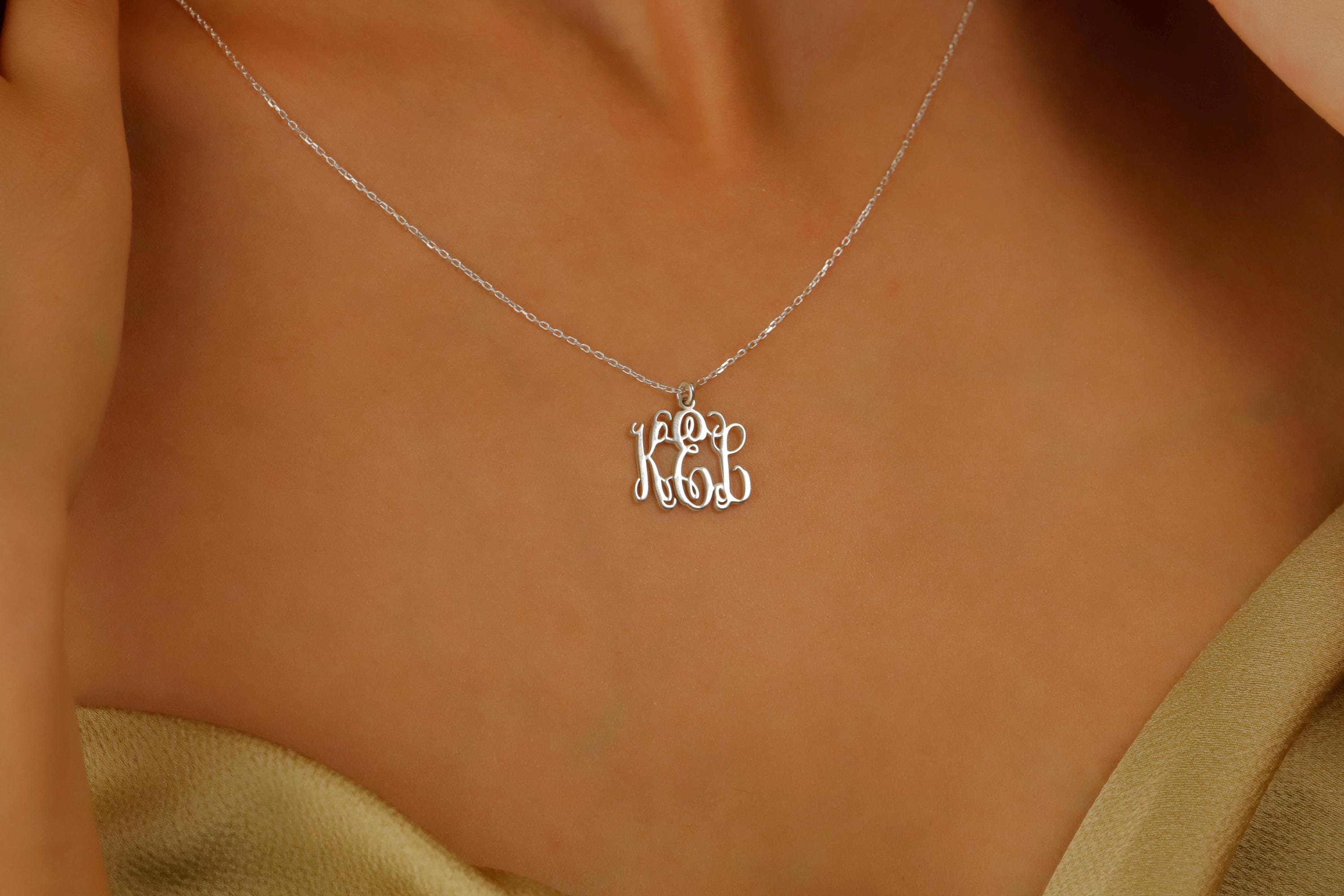 Gold Monogram Necklace, 925 Sterling Silver, Custom Initial Gift