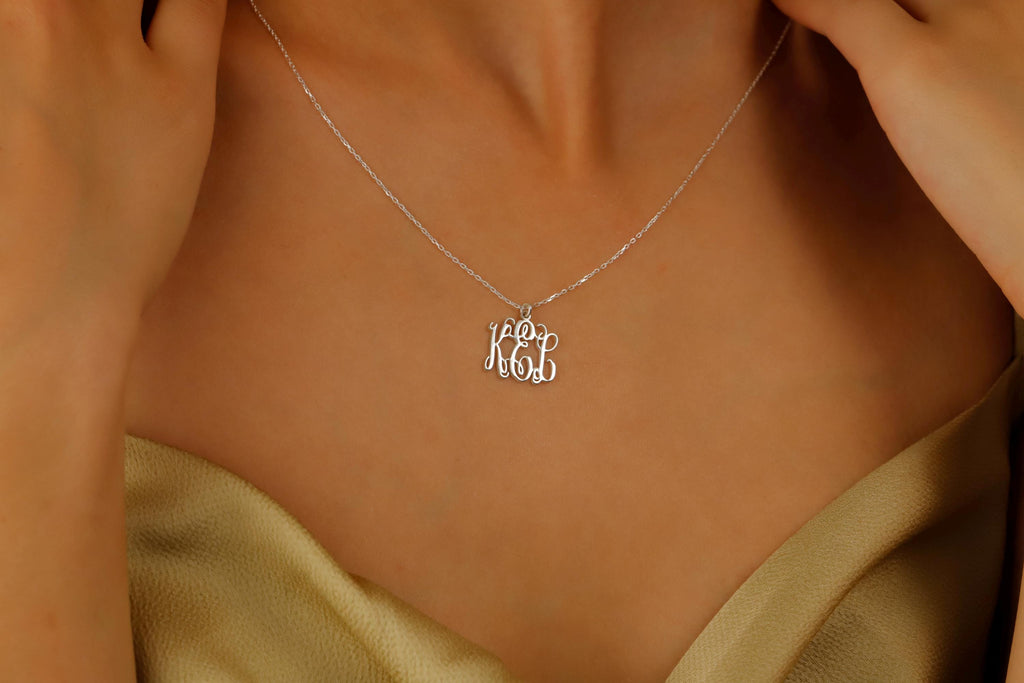 Gold Monogram Necklace, 925 Sterling Silver, Custom Initial Gift