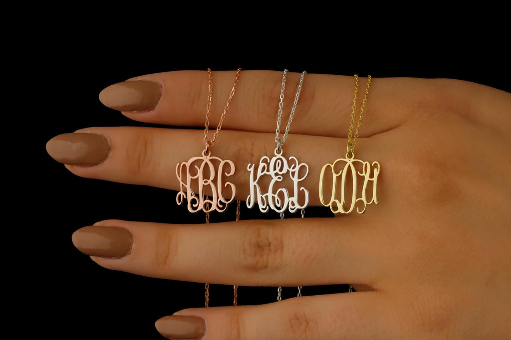 Gold Monogram Necklace, 925 Sterling Silver, Custom Initial Gift