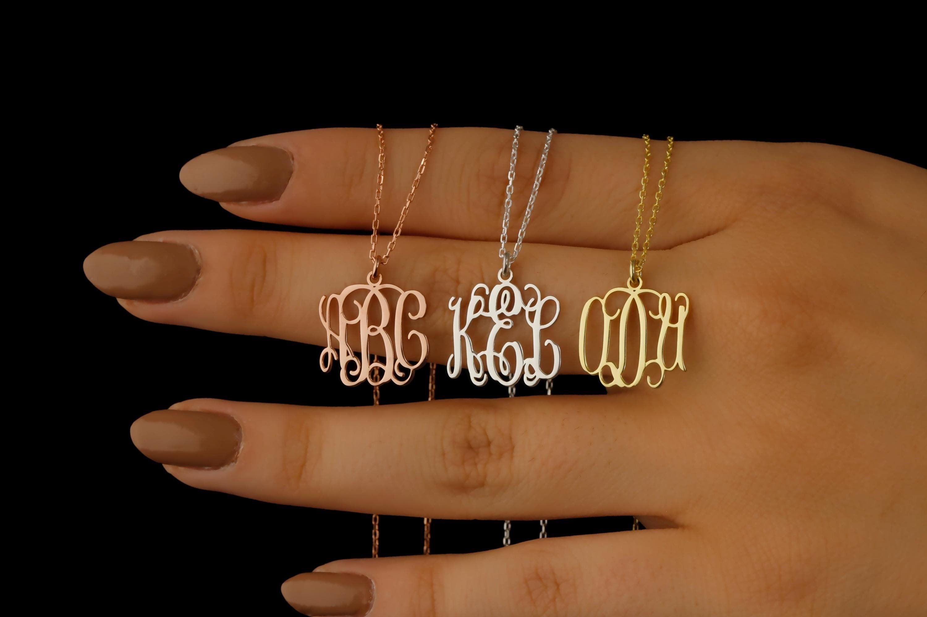 Gold Monogram Necklace, 925 Sterling Silver, Custom Initial Gift