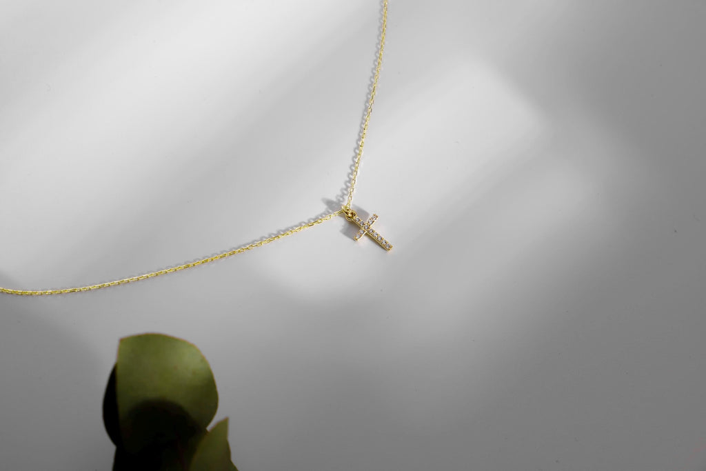 Dainty Cross Necklace, Sterling Silver Tiny Cross Pendant