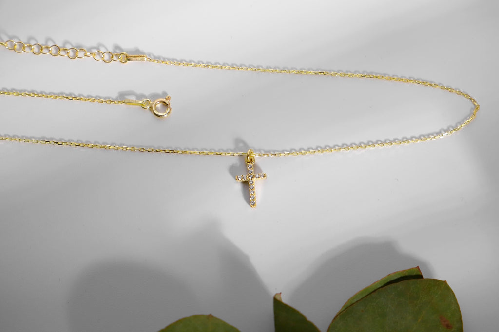 Dainty Cross Necklace, Sterling Silver Tiny Cross Pendant