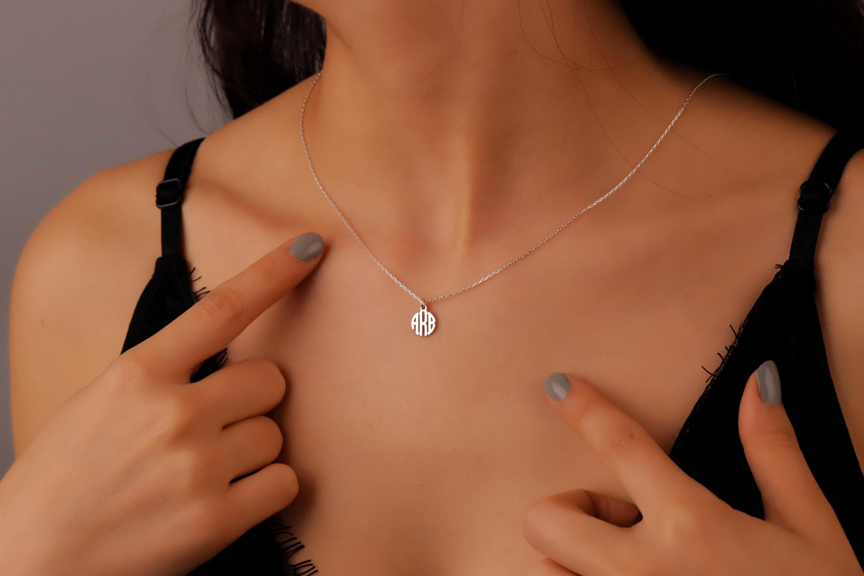Personalized Monogram Necklace, Sterling Silver Dainty Necklace
