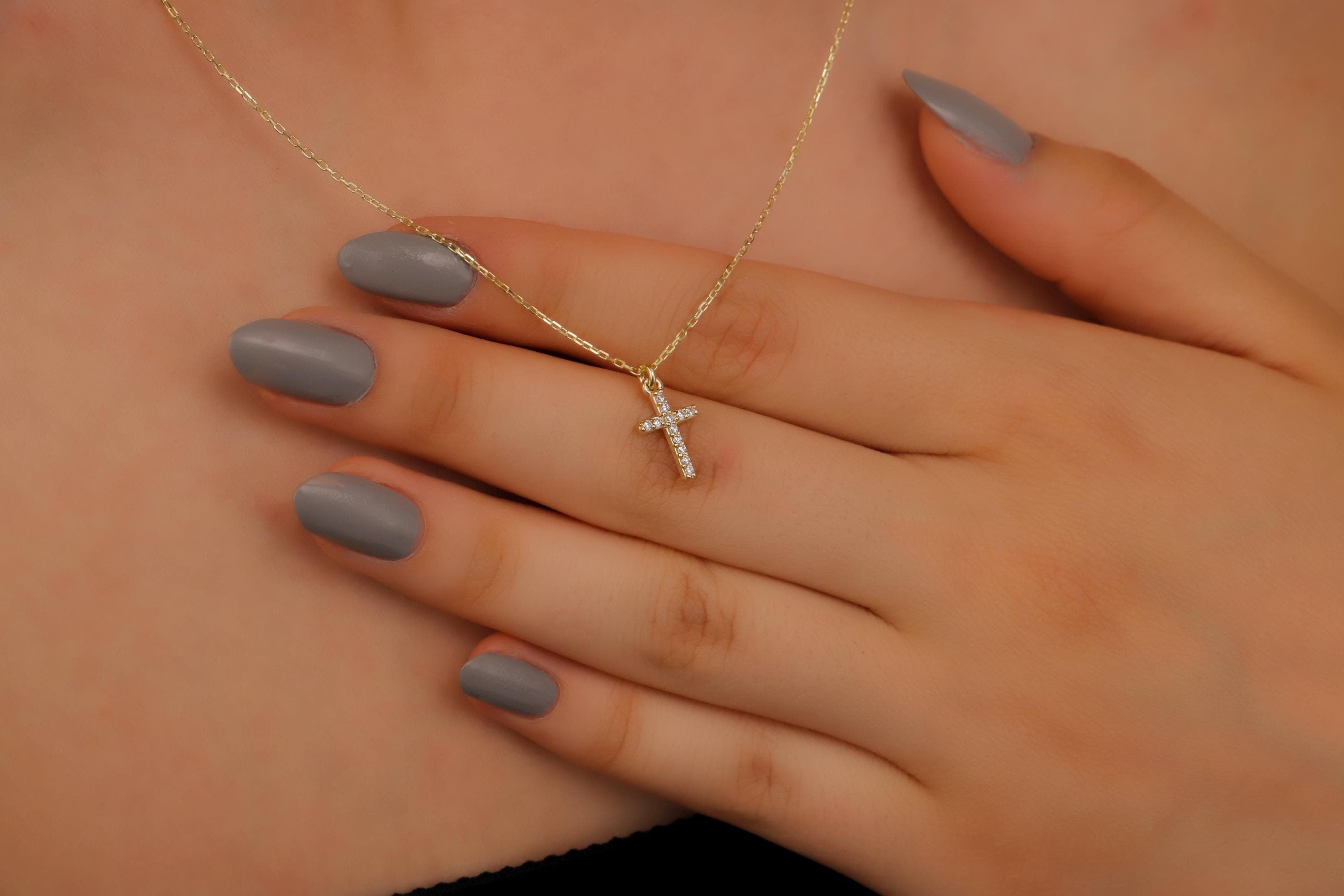 Dainty Cross Necklace, Sterling Silver Tiny Cross Pendant