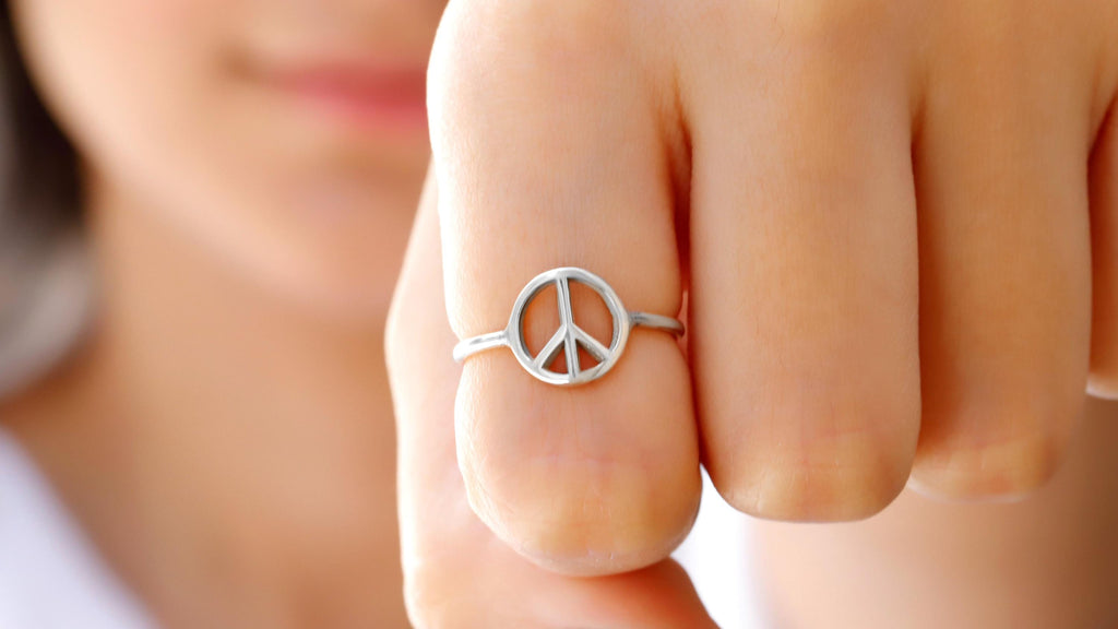 peace sign rings 925 Sterling Silver Dainty Stackable Ring Band