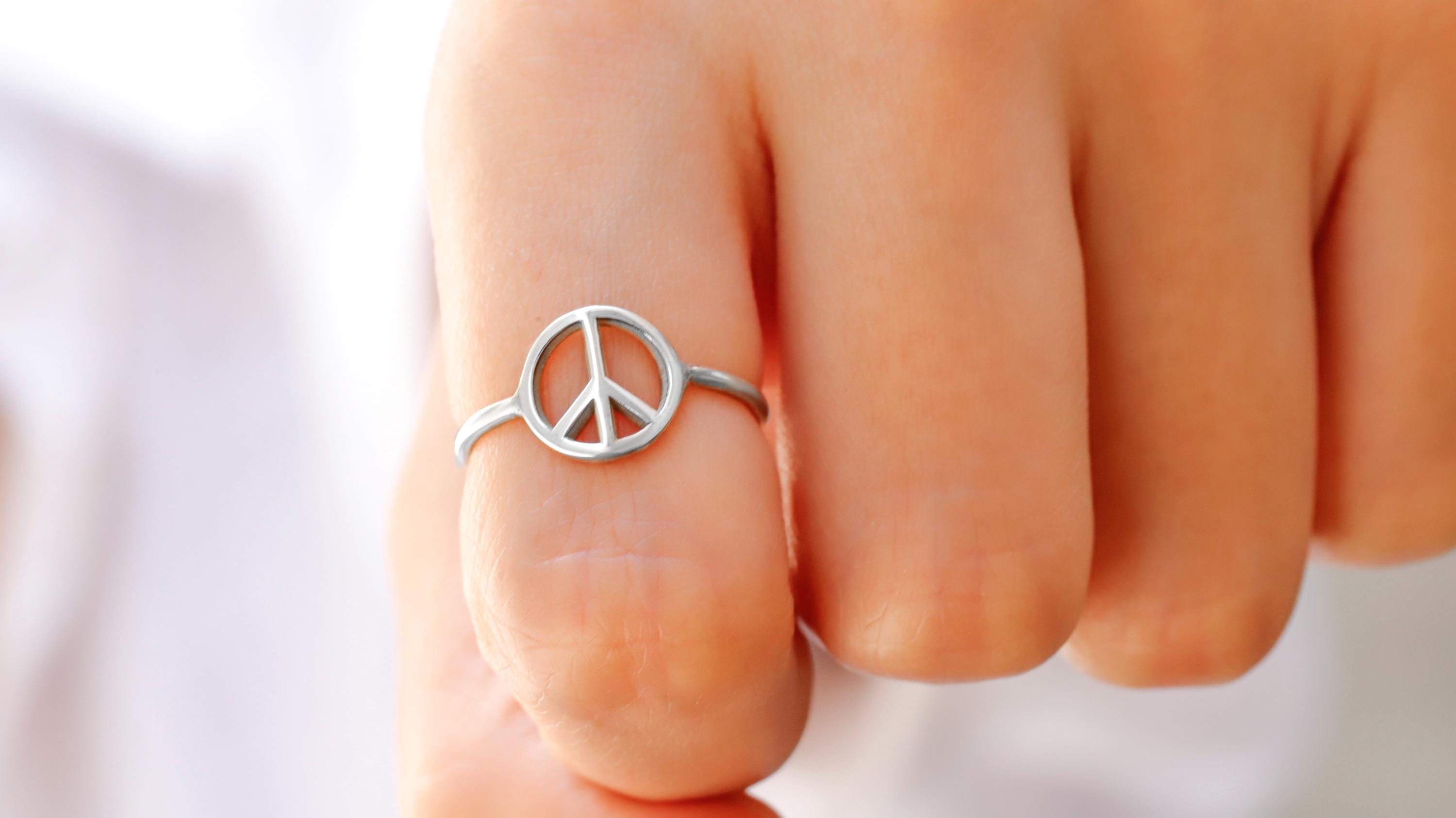 peace sign rings 925 Sterling Silver Dainty Stackable Ring Band