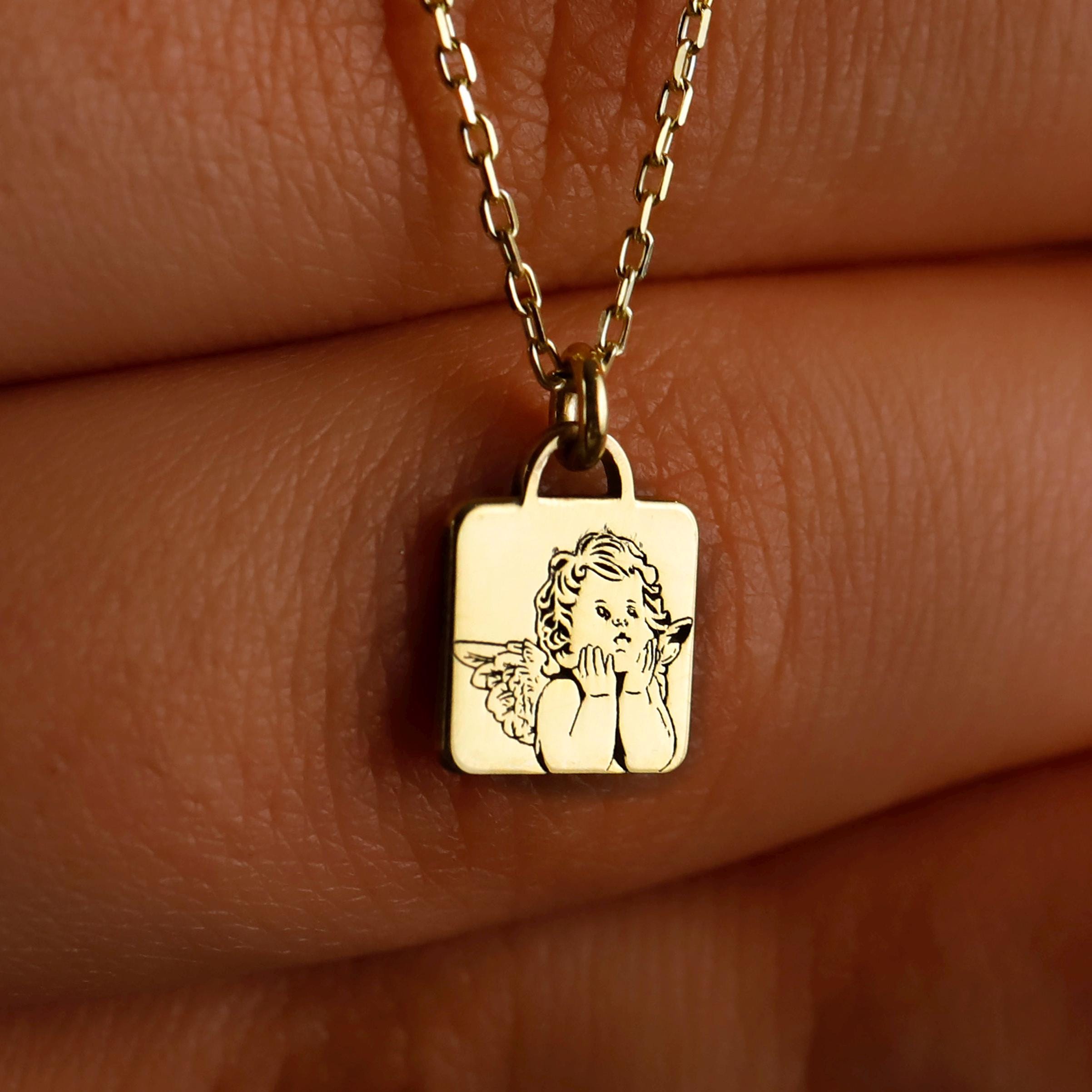 Guardian Angel Necklace, Sterling Silver Personalized Pendant