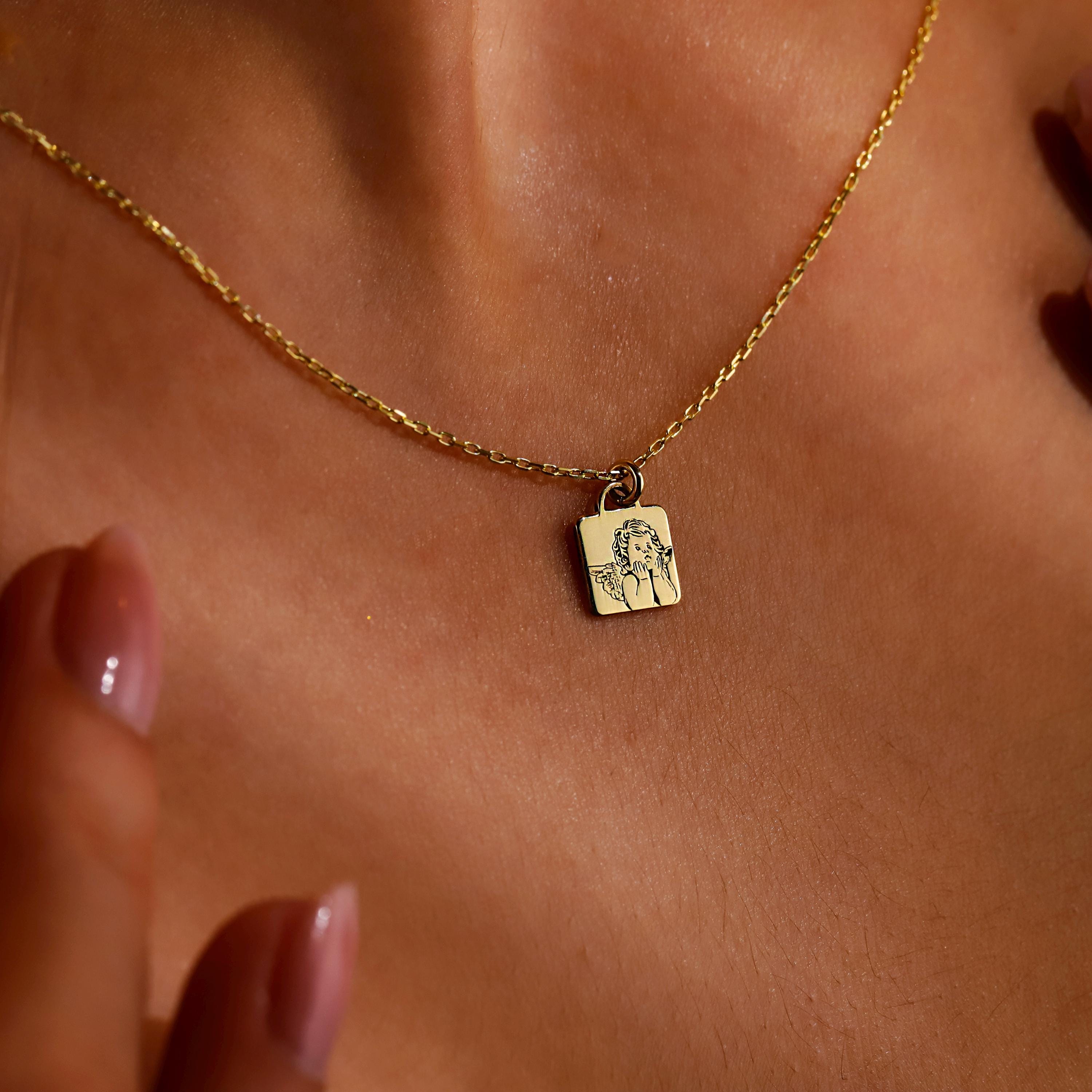 Guardian Angel Necklace, Sterling Silver Personalized Pendant
