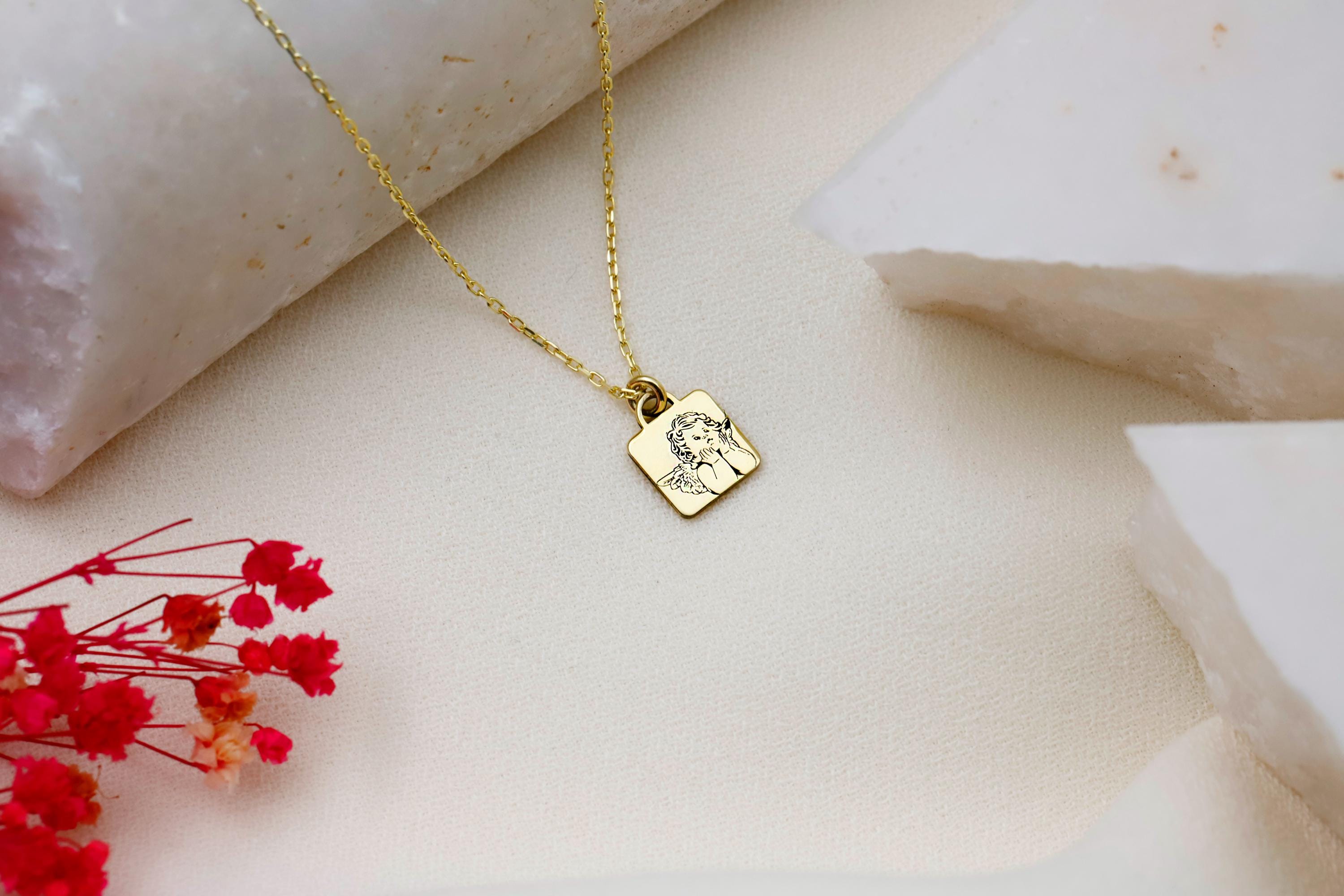 Guardian Angel Necklace, Sterling Silver Personalized Pendant