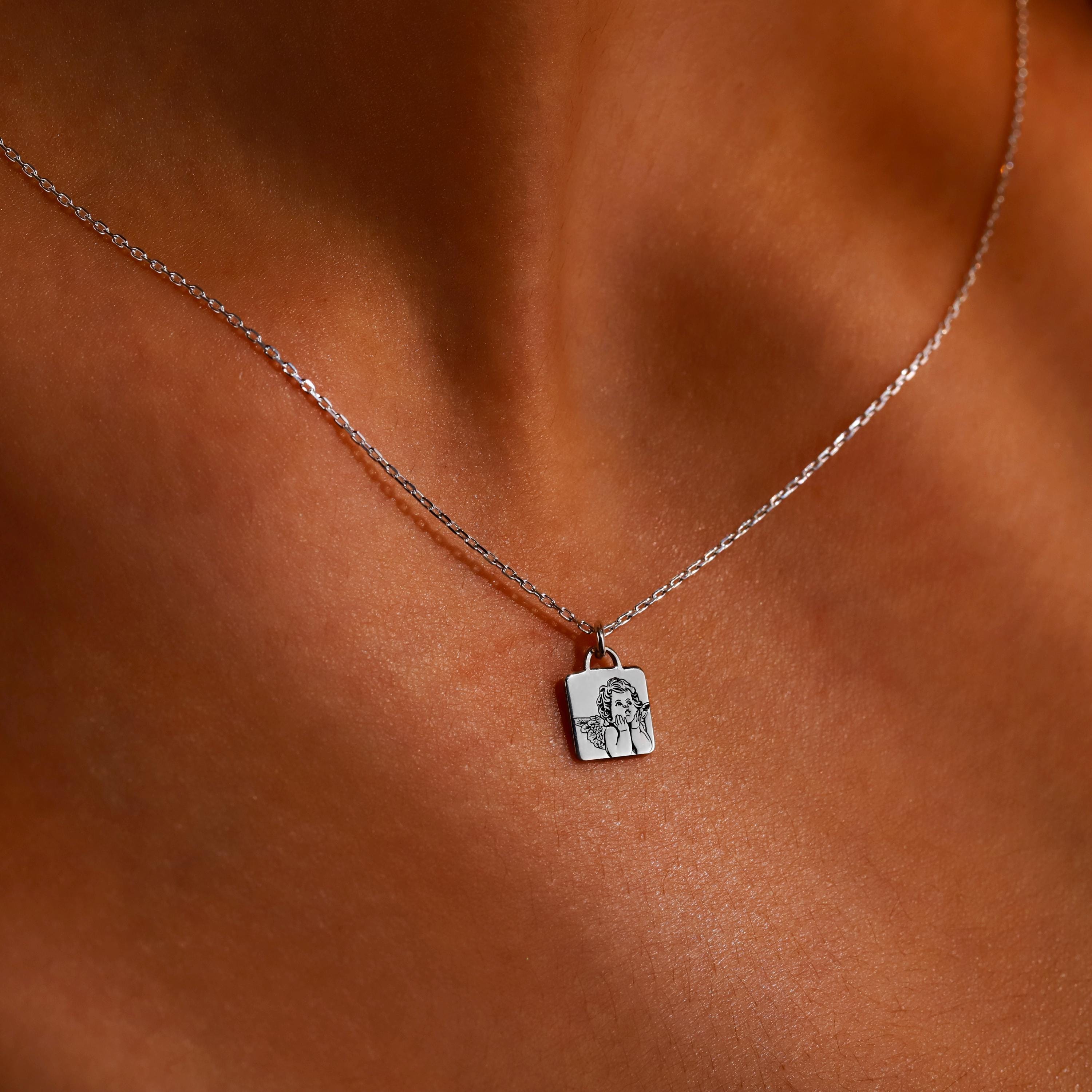 Guardian Angel Necklace, Sterling Silver Personalized Pendant