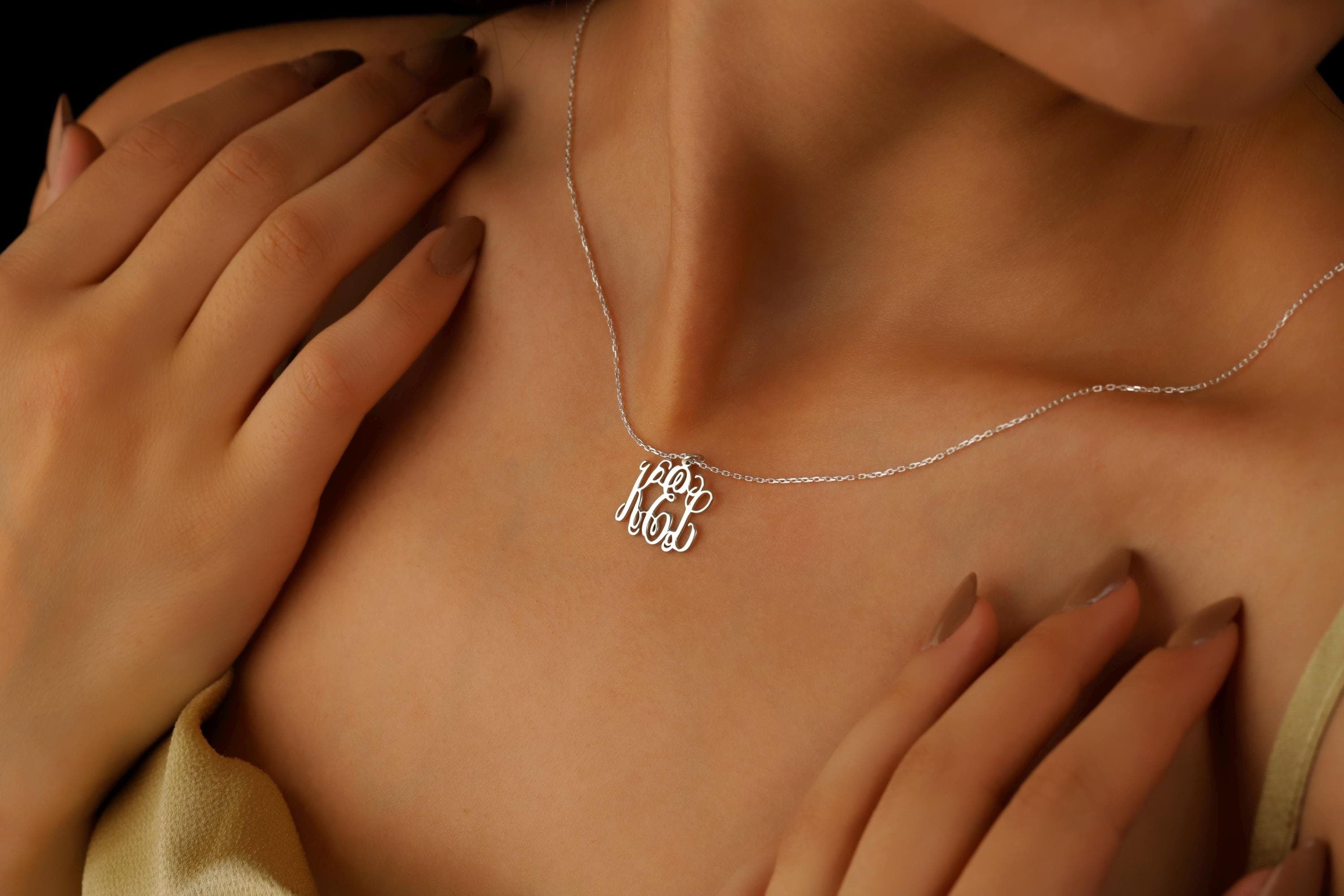 Gold Monogram Necklace, 925 Sterling Silver, Custom Initial Gift