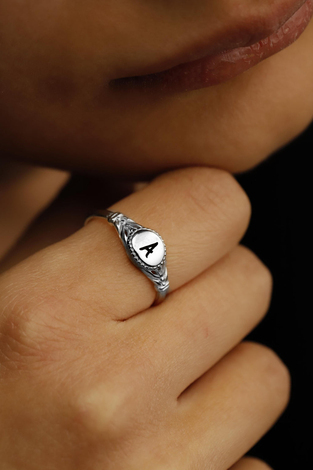 Rose Gold Initial Ring, Sterling Silver Personalized Ring