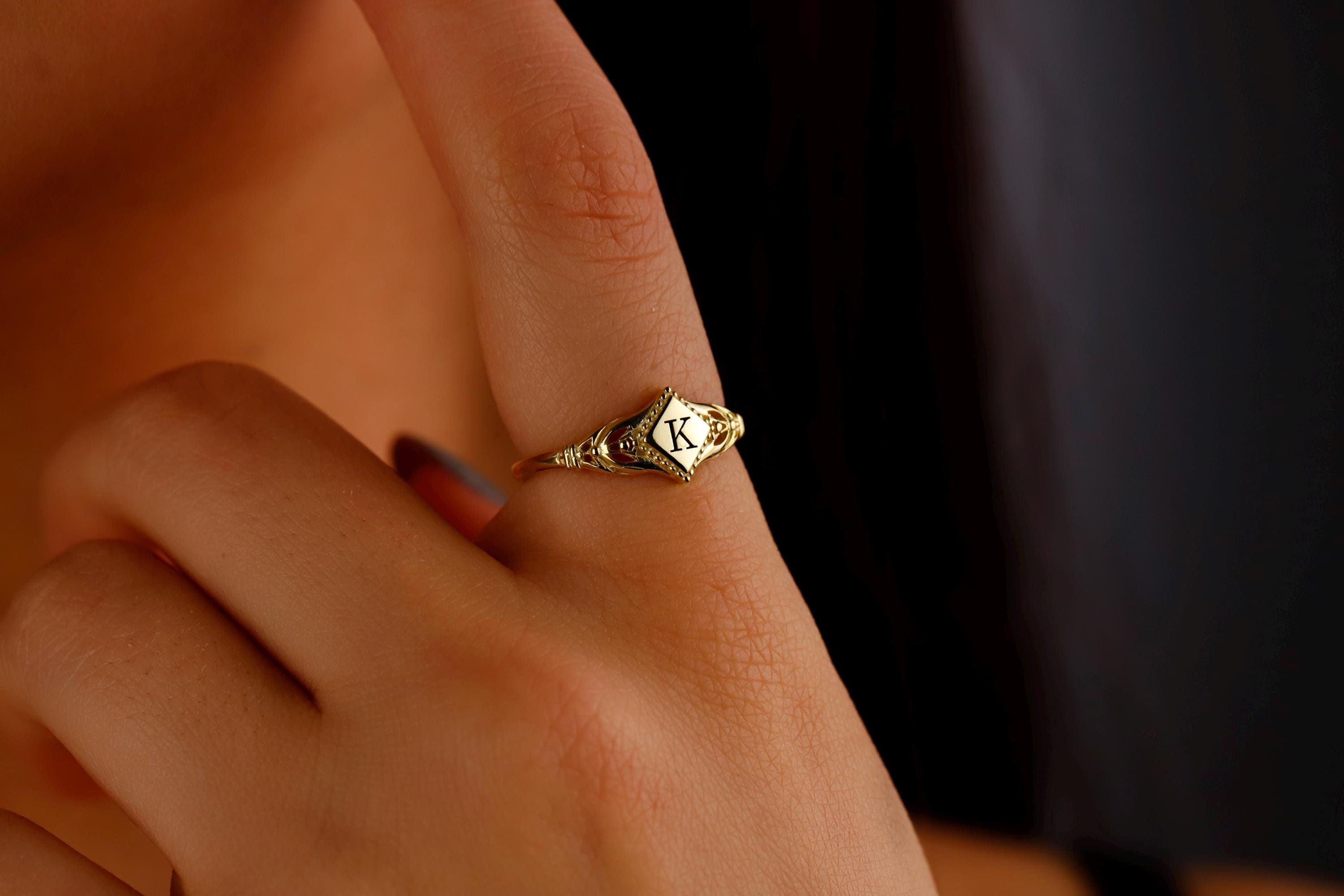 Birth Month Flower Ring 925 Sterling Silver Signet Midi Pinky Ring