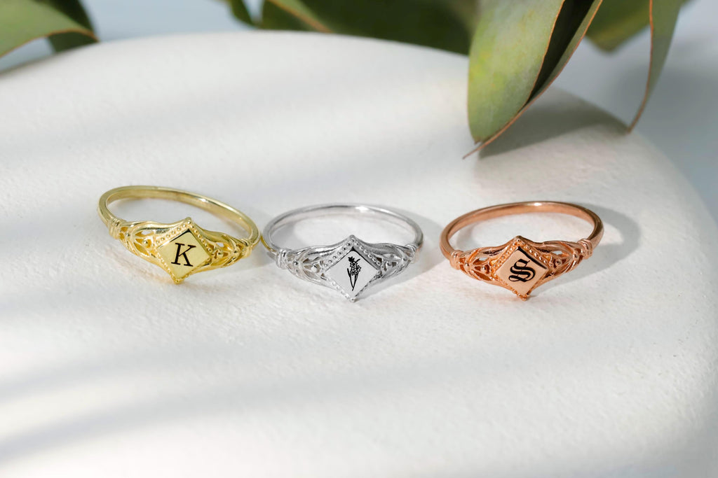Birth Month Flower Ring 925 Sterling Silver Signet Midi Pinky Ring