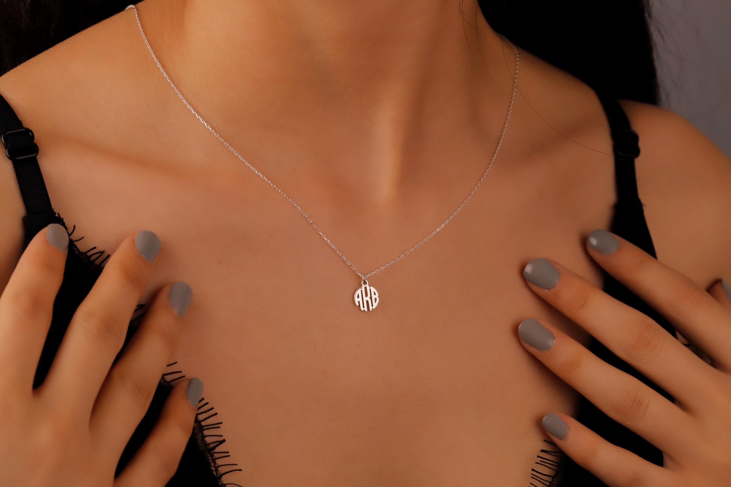 Personalized Monogram Necklace, Sterling Silver Dainty Necklace