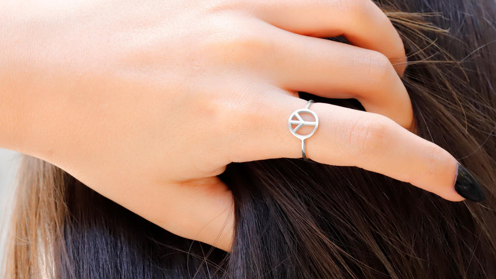 peace sign rings 925 Sterling Silver Dainty Stackable Ring Band