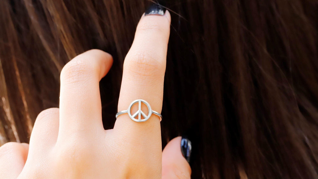 peace sign rings 925 Sterling Silver Dainty Stackable Ring Band