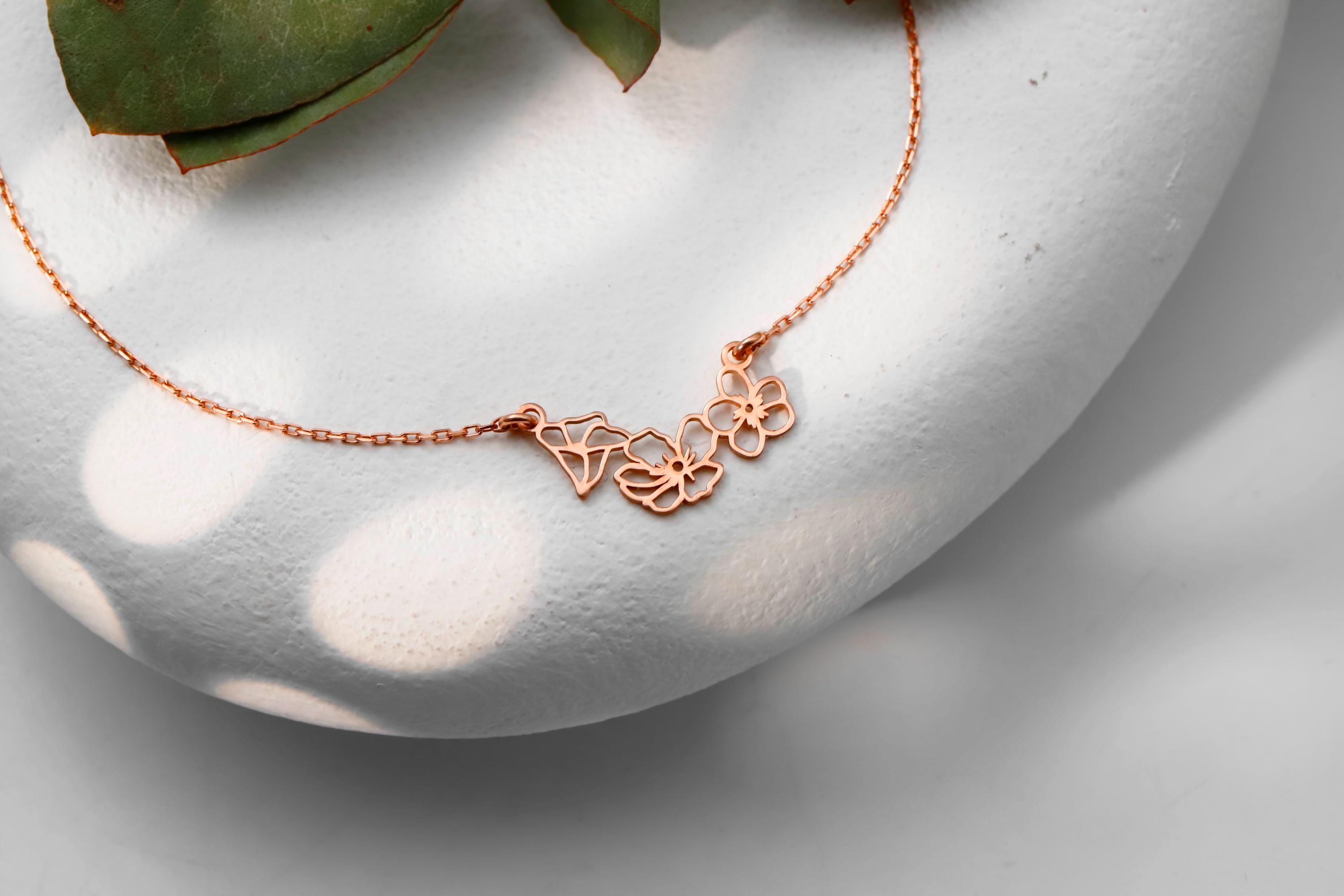 Birth Month Flower Necklace, 925 Sterling Silver Family Jewelry