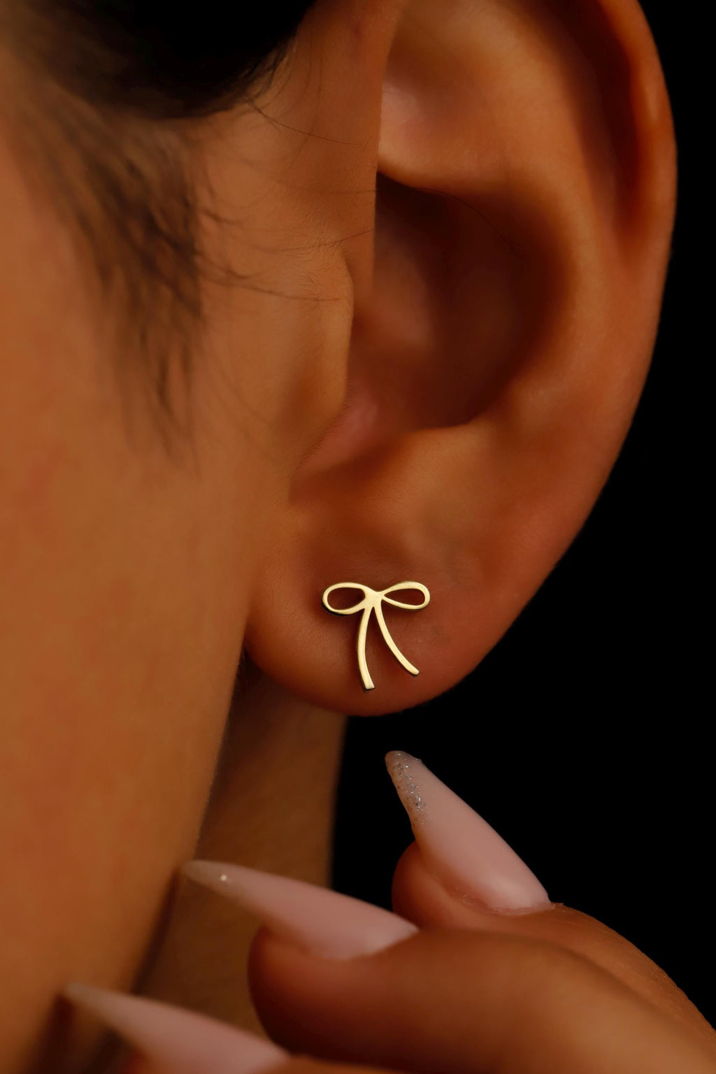 Sterling Silver Ribbon Earrings, Dainty Ribbon Stud Earrings