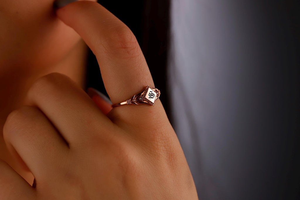 Birth Month Flower Ring 925 Sterling Silver Signet Midi Pinky Ring