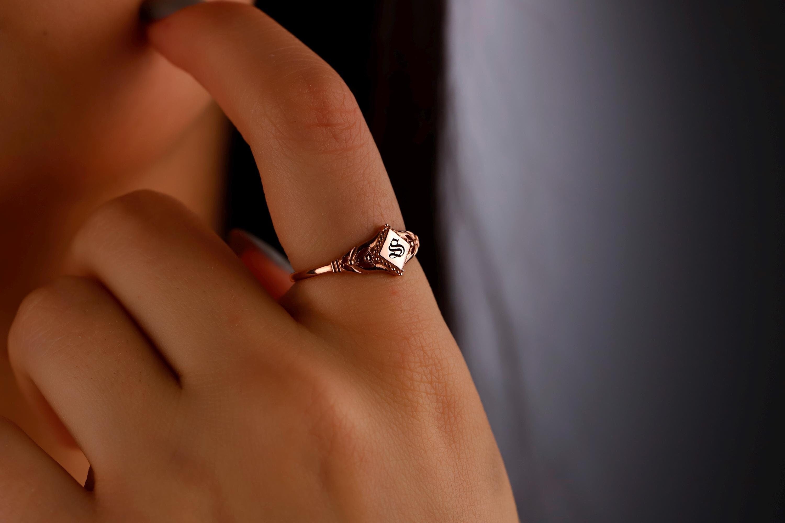 Birth Month Flower Ring 925 Sterling Silver Signet Midi Pinky Ring