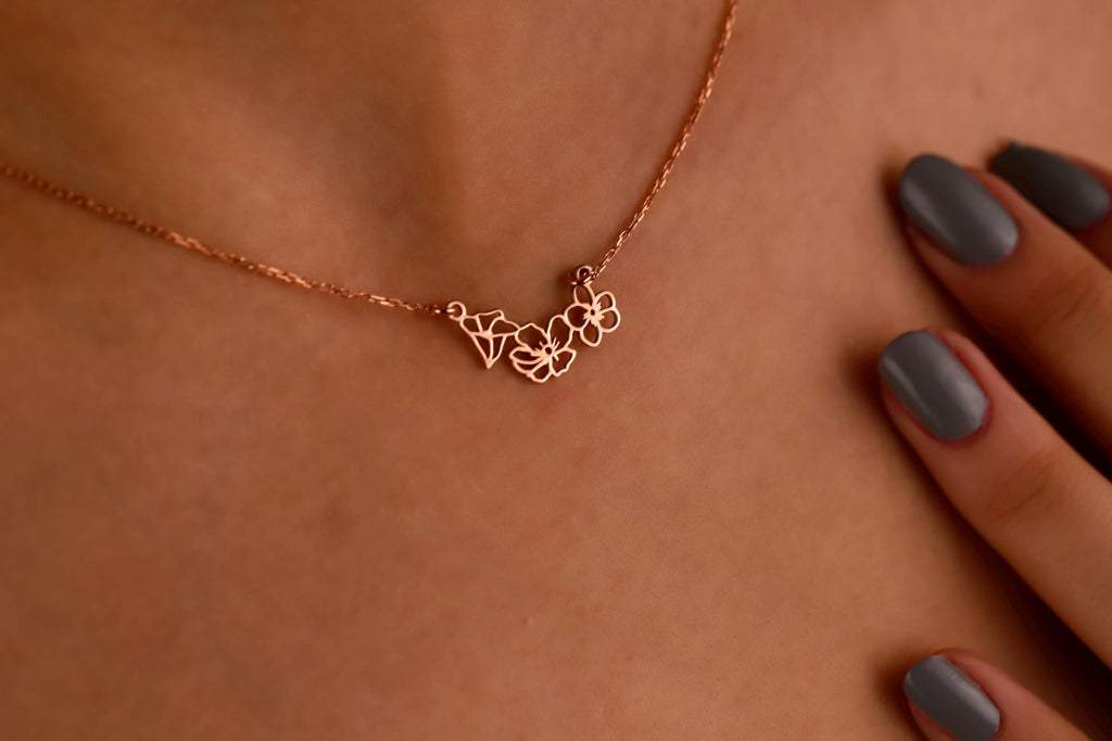 Birth Month Flower Necklace, 925 Sterling Silver Family Jewelry