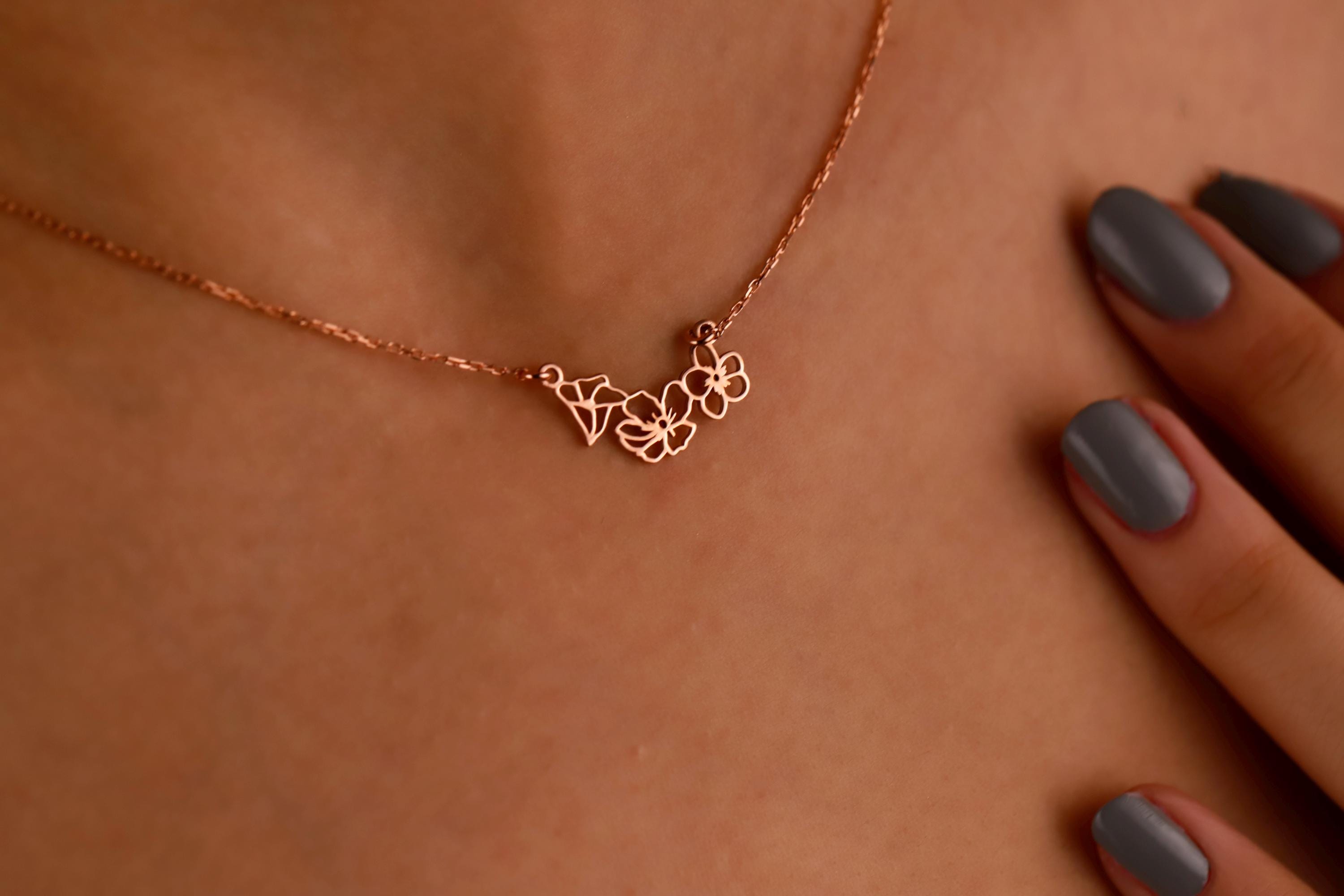 Birth Month Flower Necklace, 925 Sterling Silver Family Jewelry