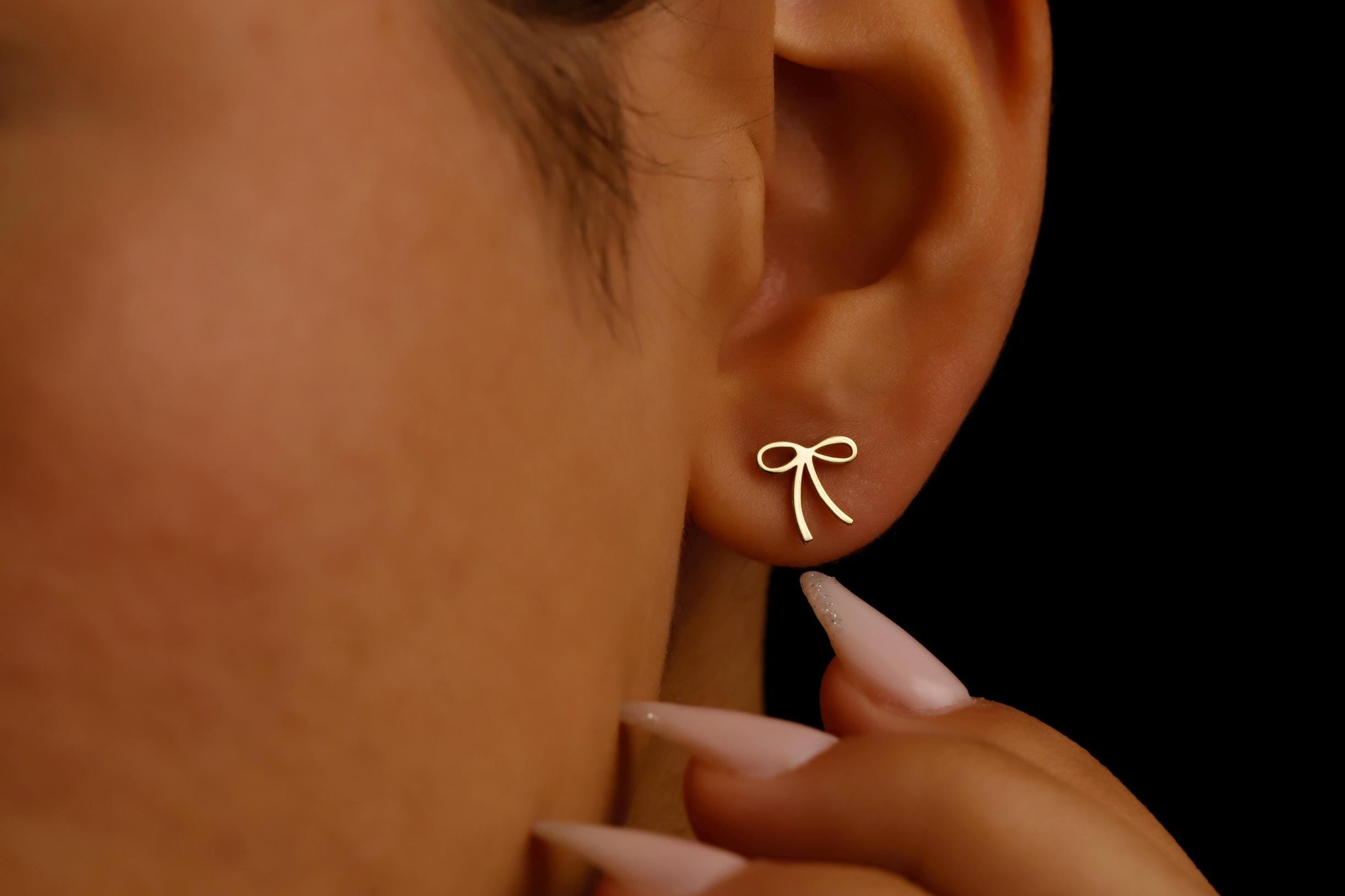 Sterling Silver Ribbon Earrings, Dainty Ribbon Stud Earrings