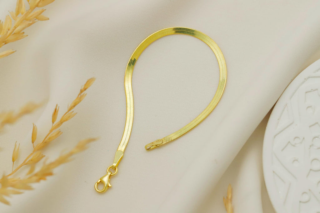 Gold Herringbone Bracelet, Handmade Italian 925 Sterling Silver