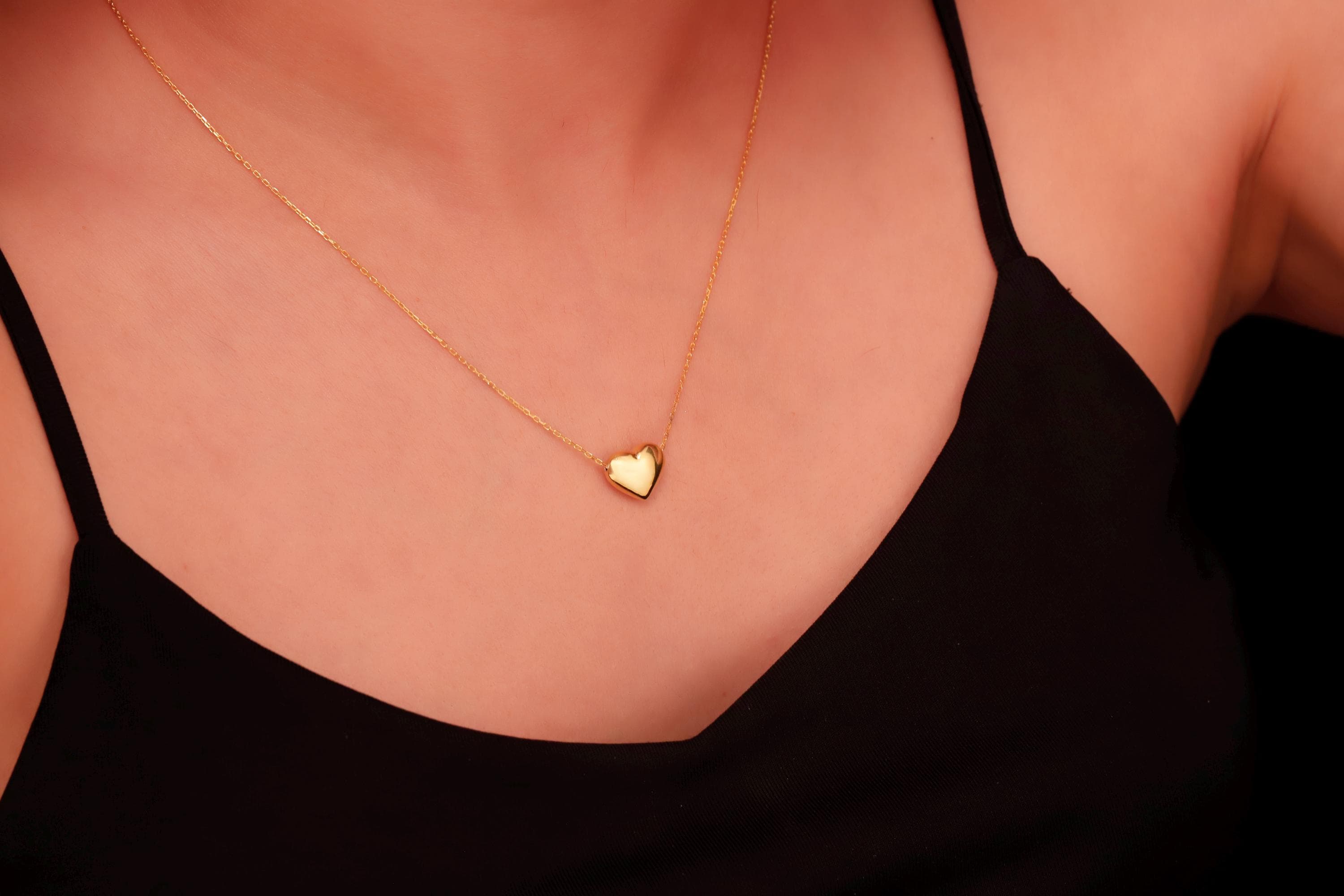 3D Heart Necklace, Bubble Heart Charm in 925 Sterling Silver