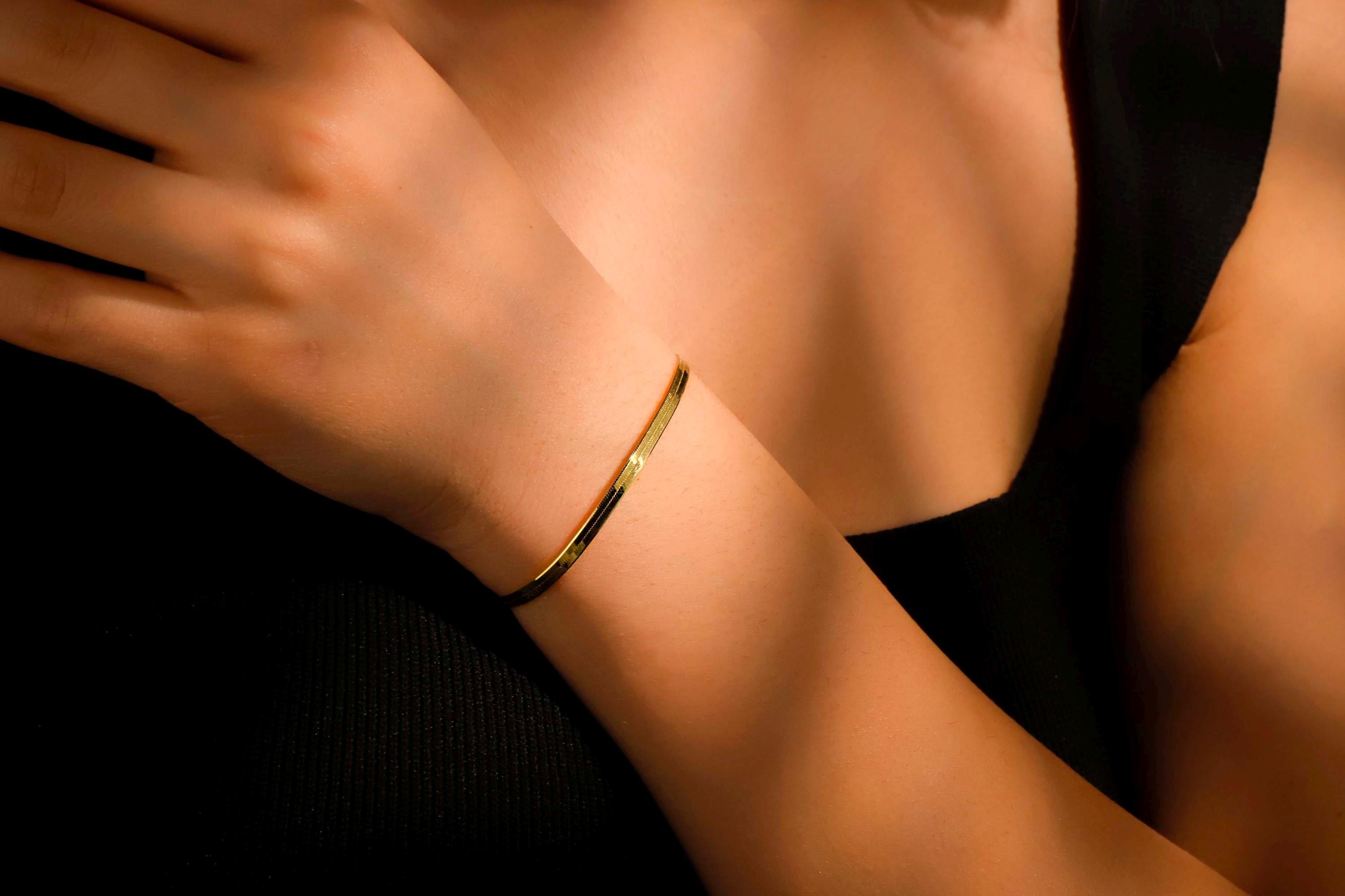 Gold Herringbone Bracelet, Handmade Italian 925 Sterling Silver