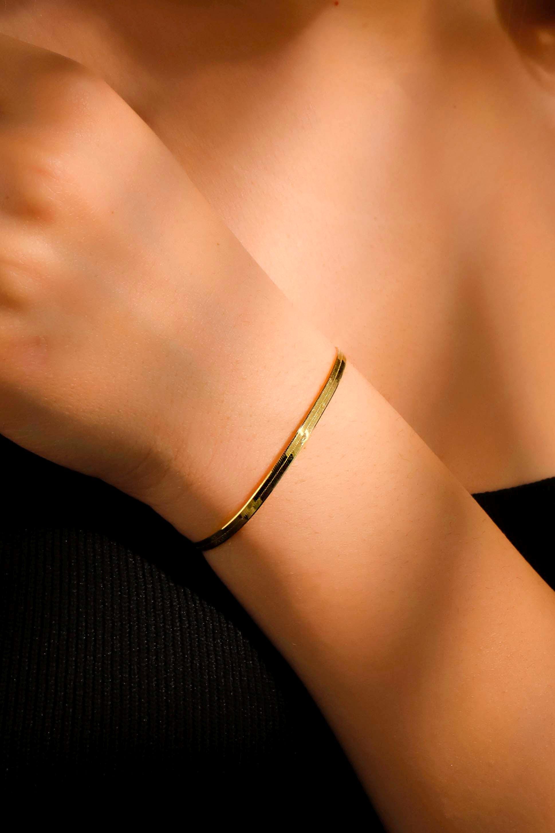 Gold Herringbone Bracelet, Handmade Italian 925 Sterling Silver