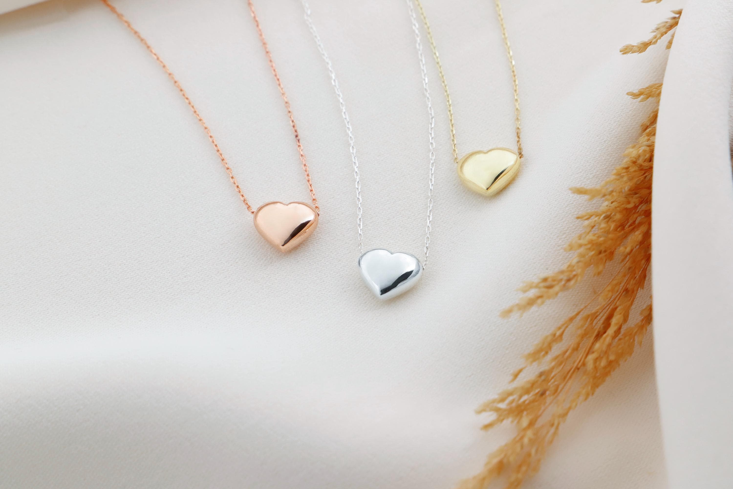 3D Heart Necklace, Bubble Heart Charm in 925 Sterling Silver