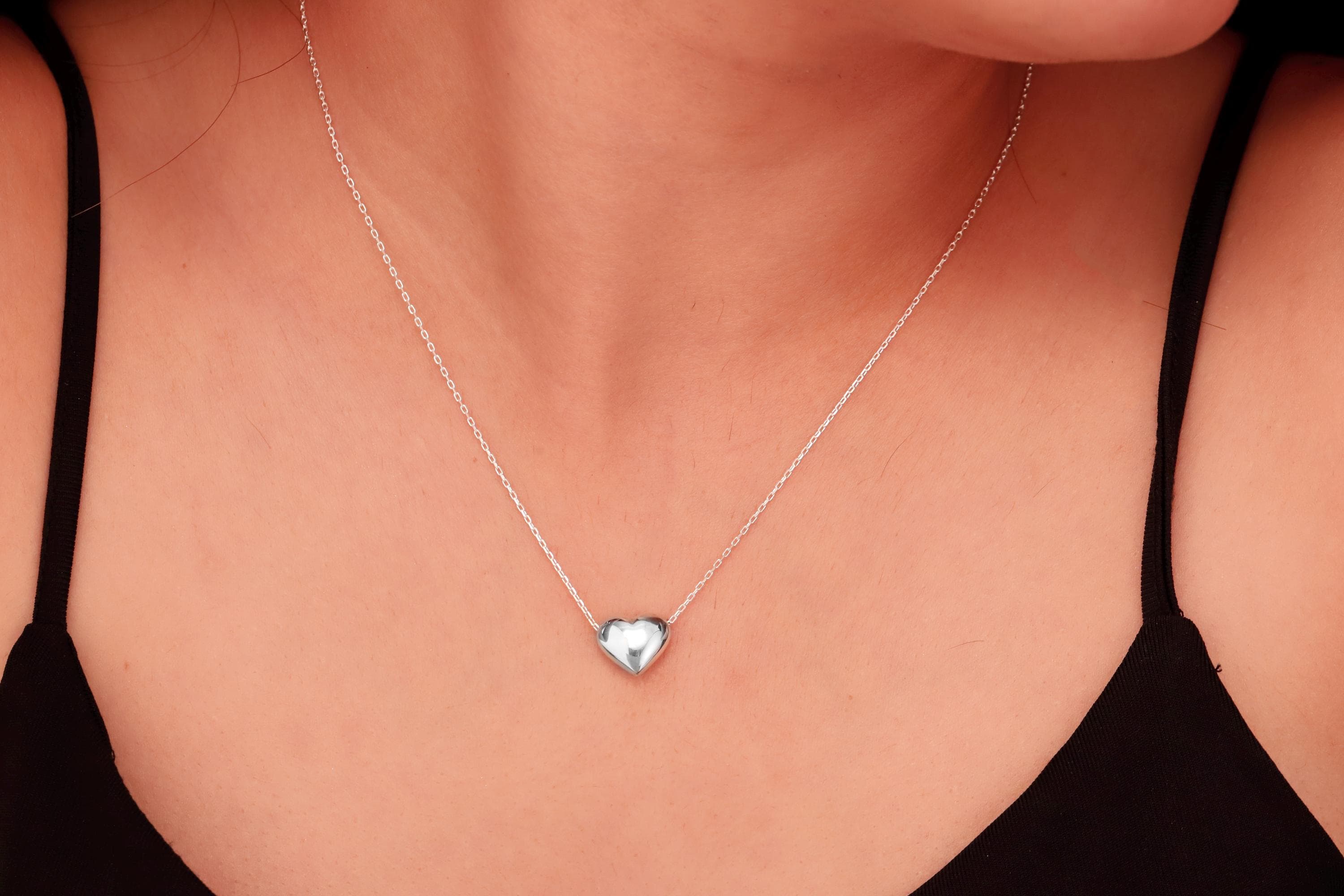3D Heart Necklace, Bubble Heart Charm in 925 Sterling Silver
