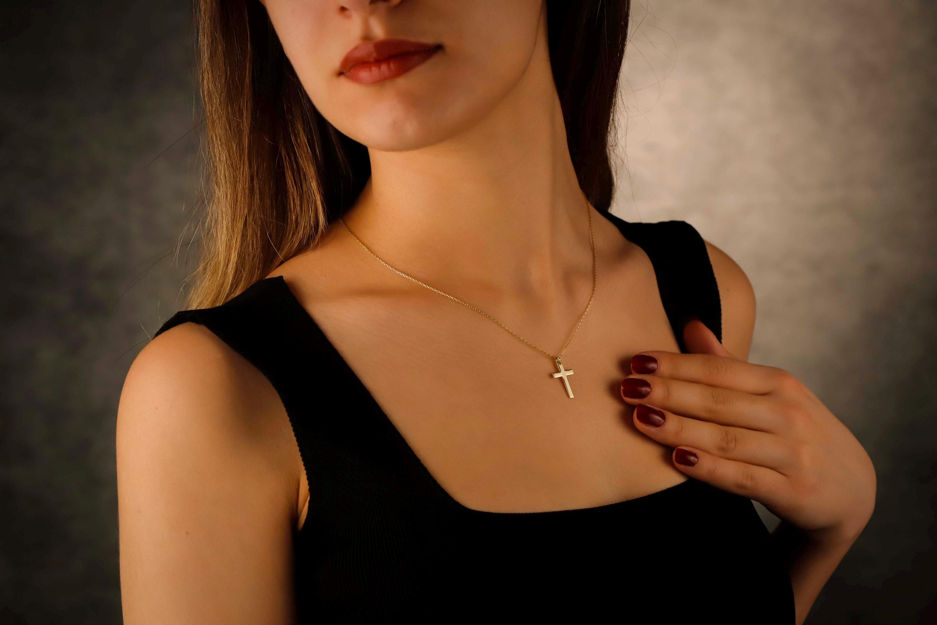 Gold Cross Necklace, 14K Gold Vermeil Over Sterling Silver