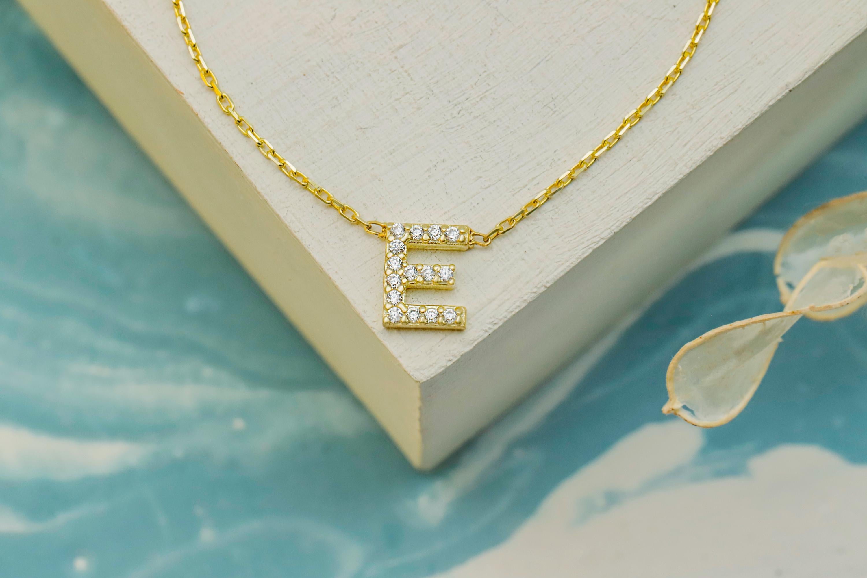 Pave Initial Necklace, CZ Letter Necklace Sterling Silver