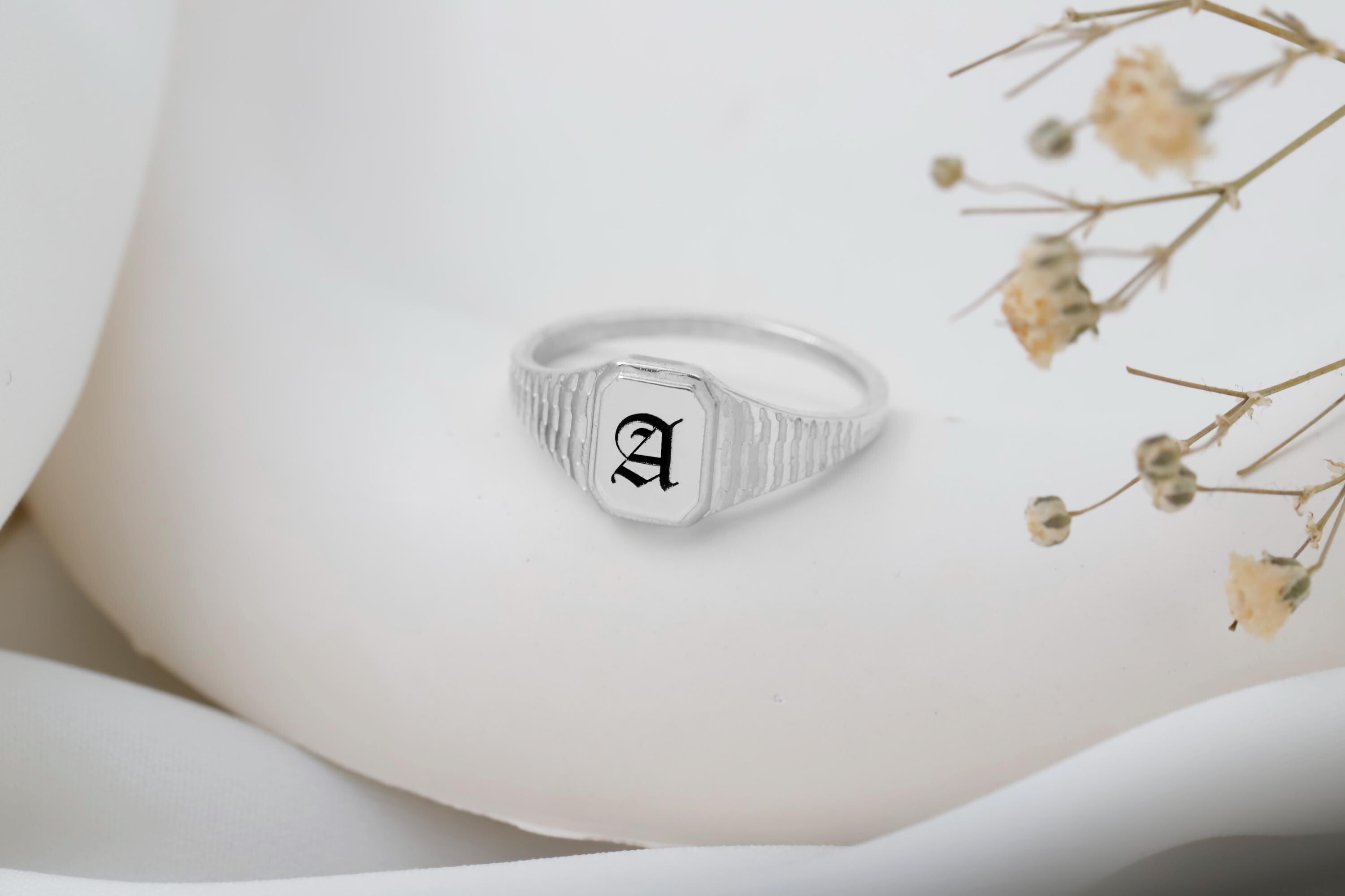 Personalized Hexagon Ring, Sterling Silver Initial Signet Ring