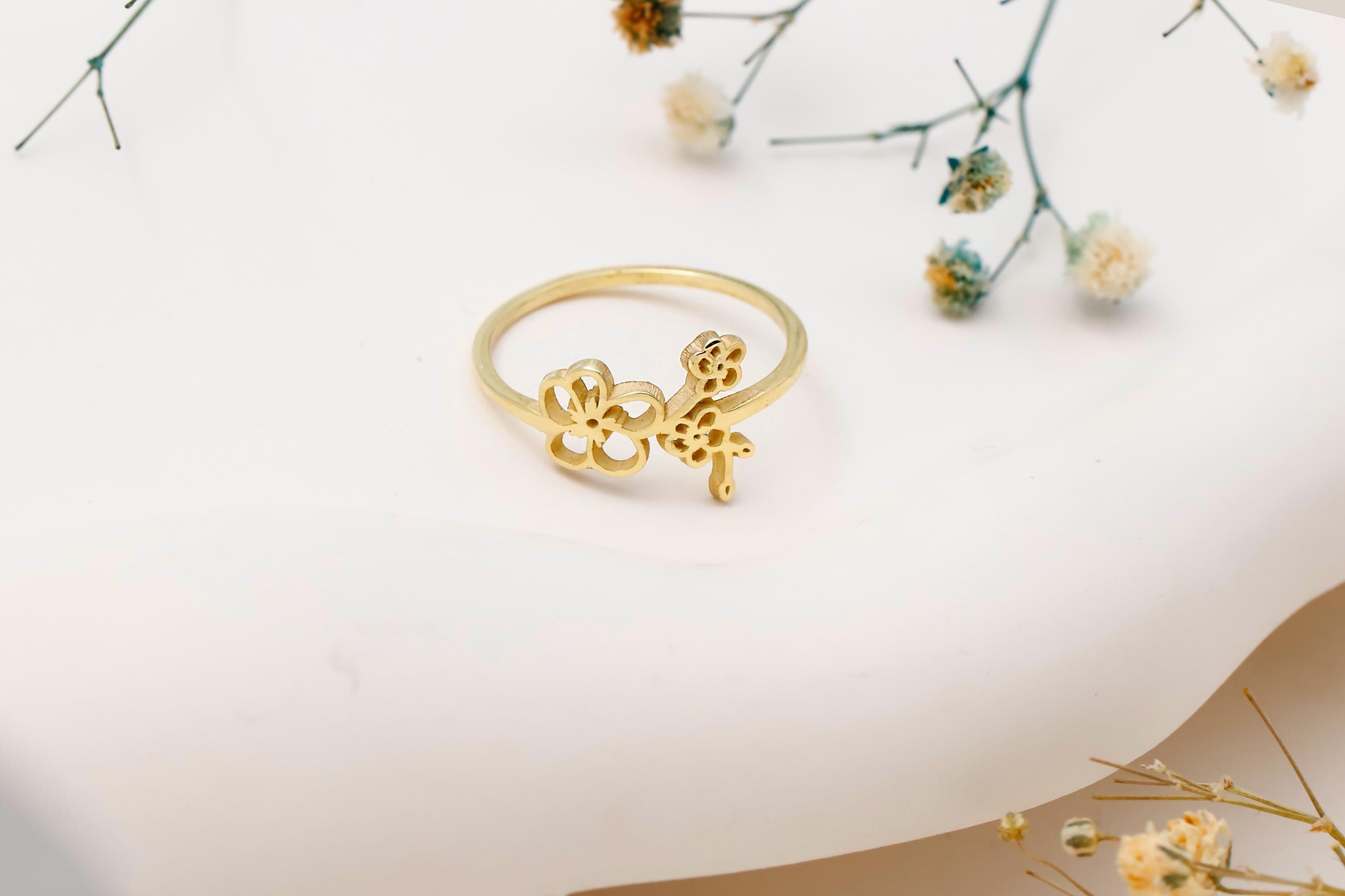 Birth Flower Ring, Personalized 925 Sterling Silver Floral Ring