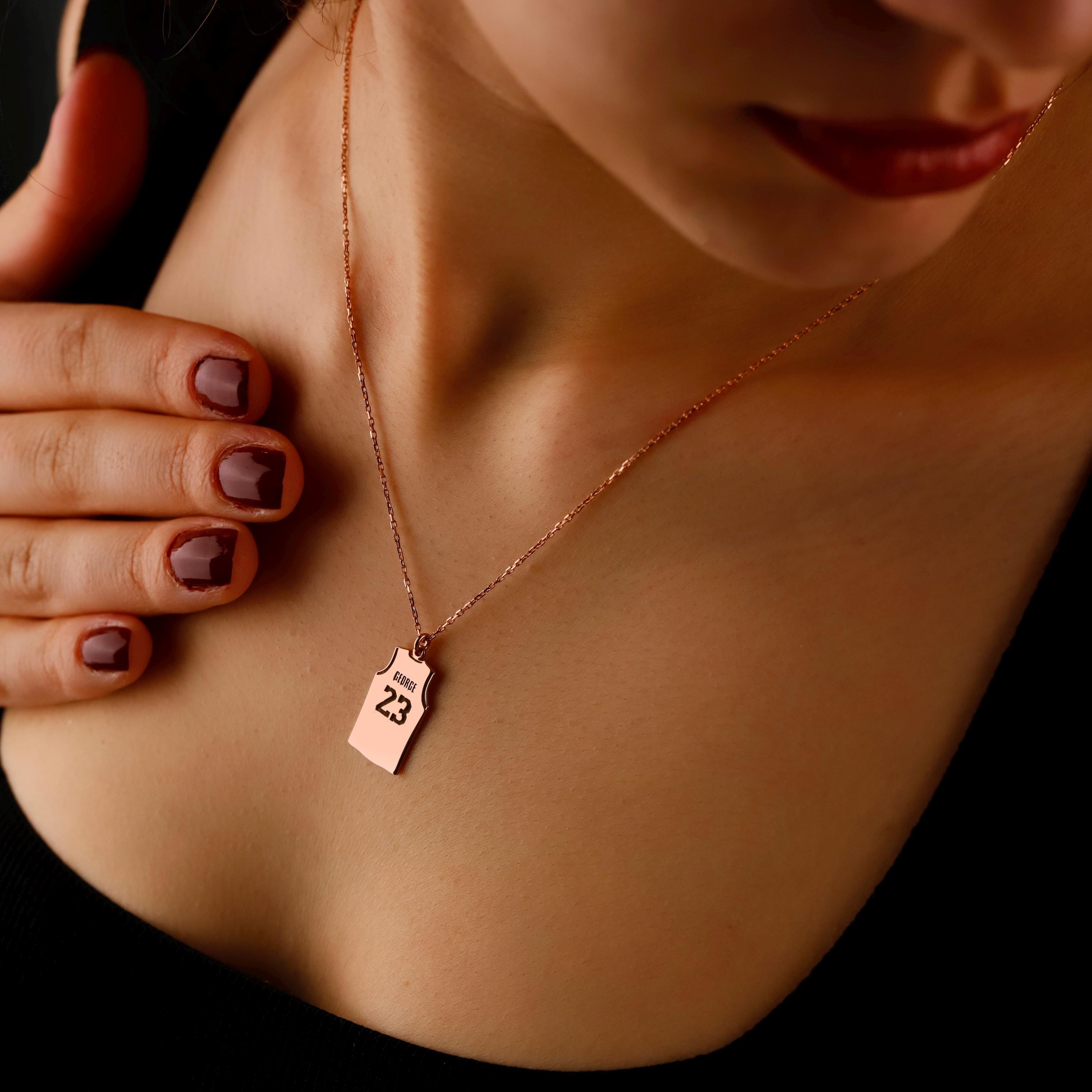 Custom Basketball Necklace, Sterling Silver Name & Number Pendant