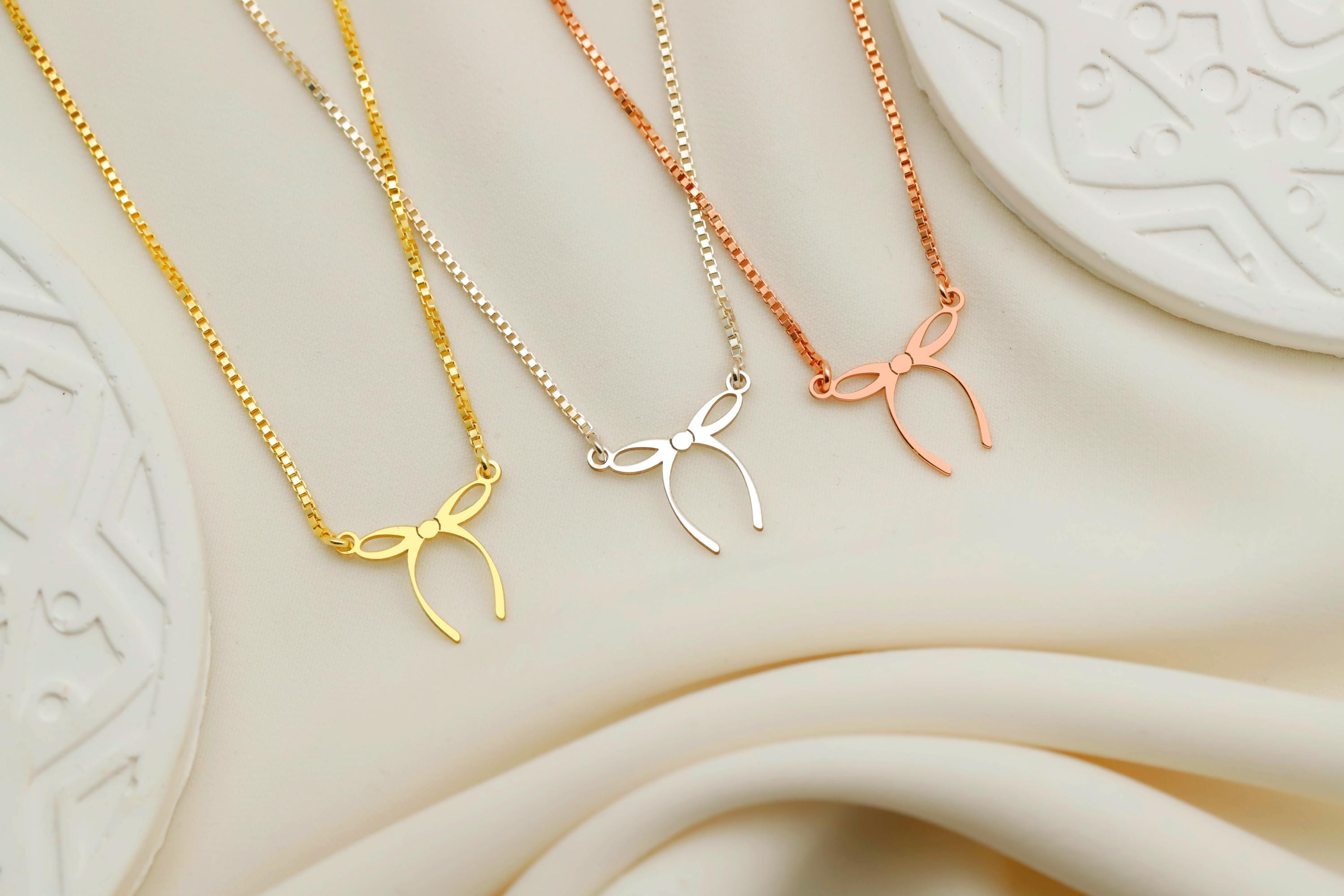 Dainty Bow Necklace, 14K Gold Vermeil Ribbon Pendant For Her