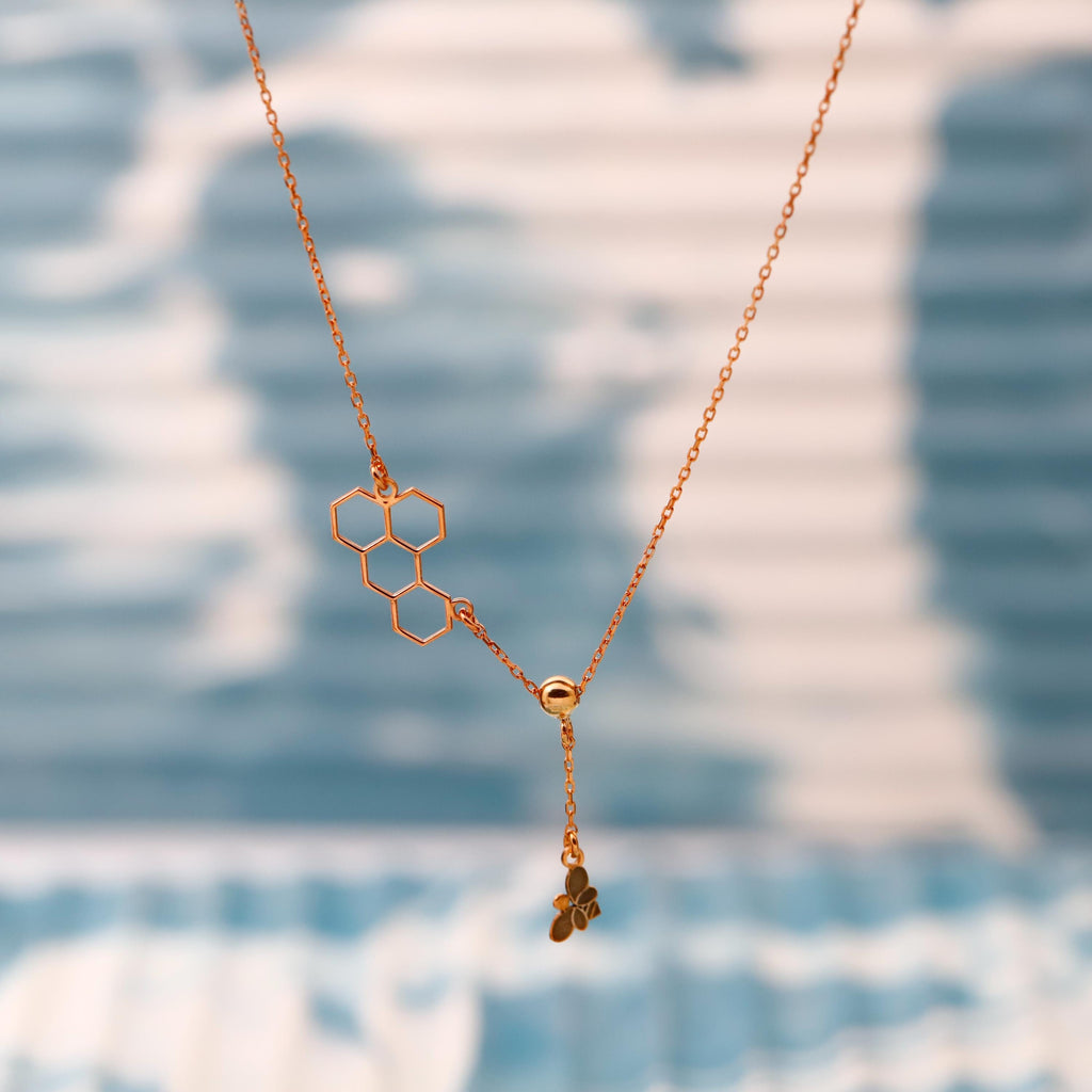 Honeycomb Bee Necklace, Moveable Bee Pendant, Sterling Silver