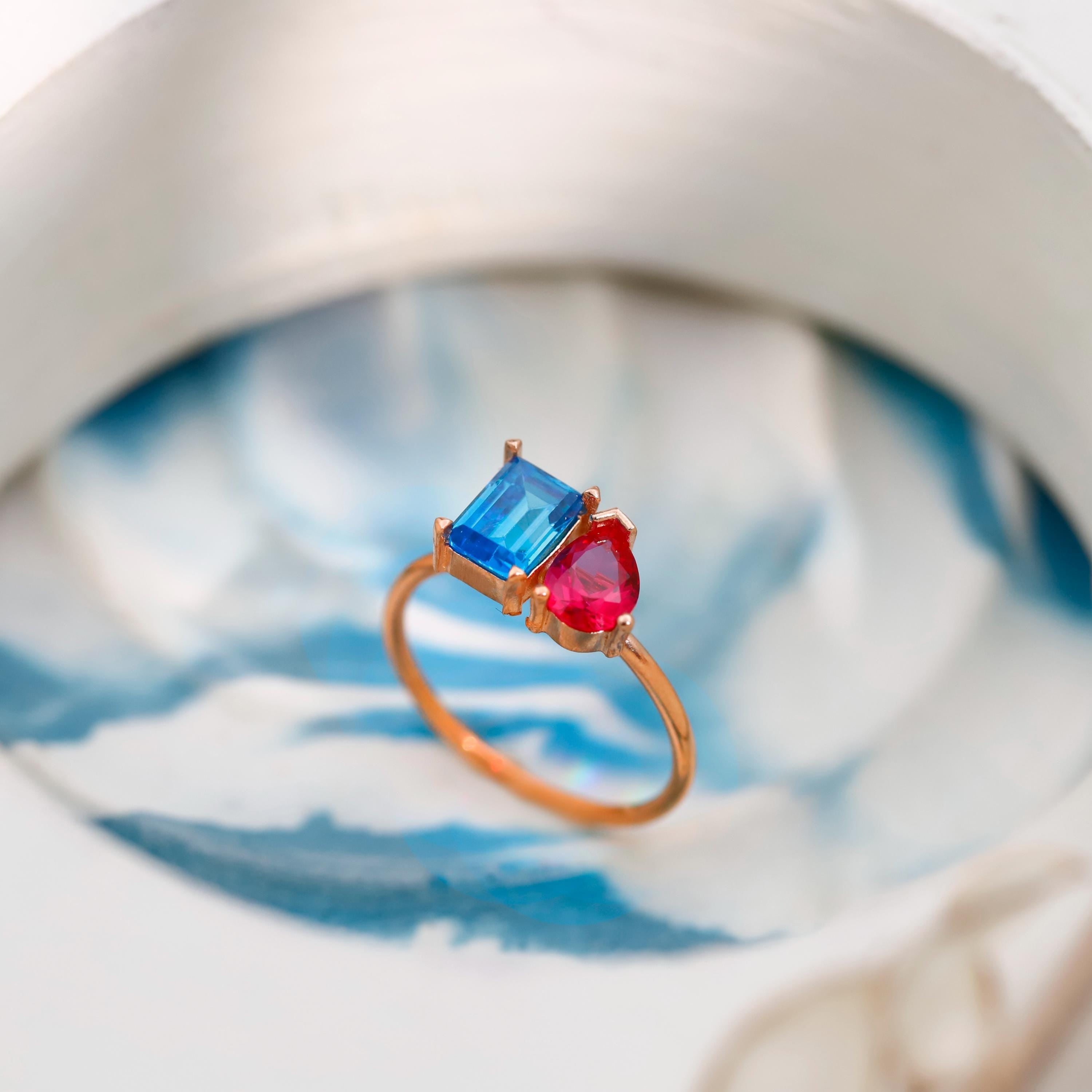 Double Birthstone Ring Sterling Silver Toi Et Moi Heart Baguette