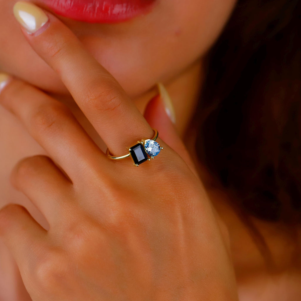 Double Birthstone Ring Sterling Silver Toi Et Moi Heart Baguette