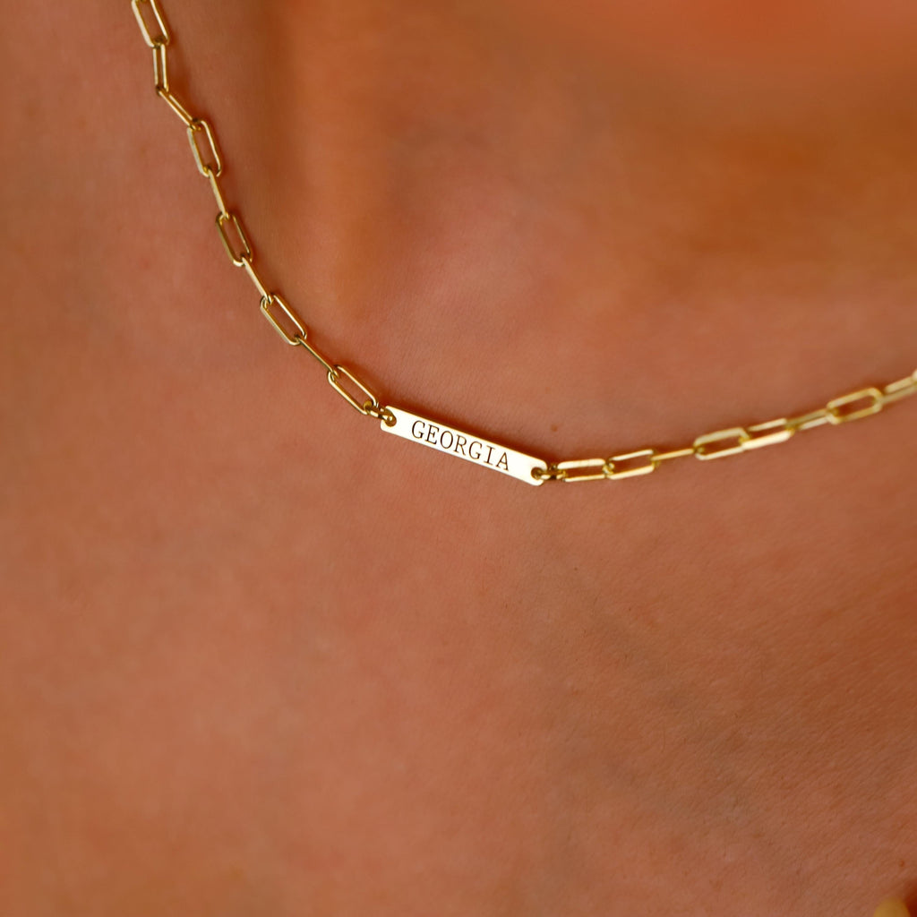 Personalized Bar Necklace, Sterling Silver, Rose Gold Chain