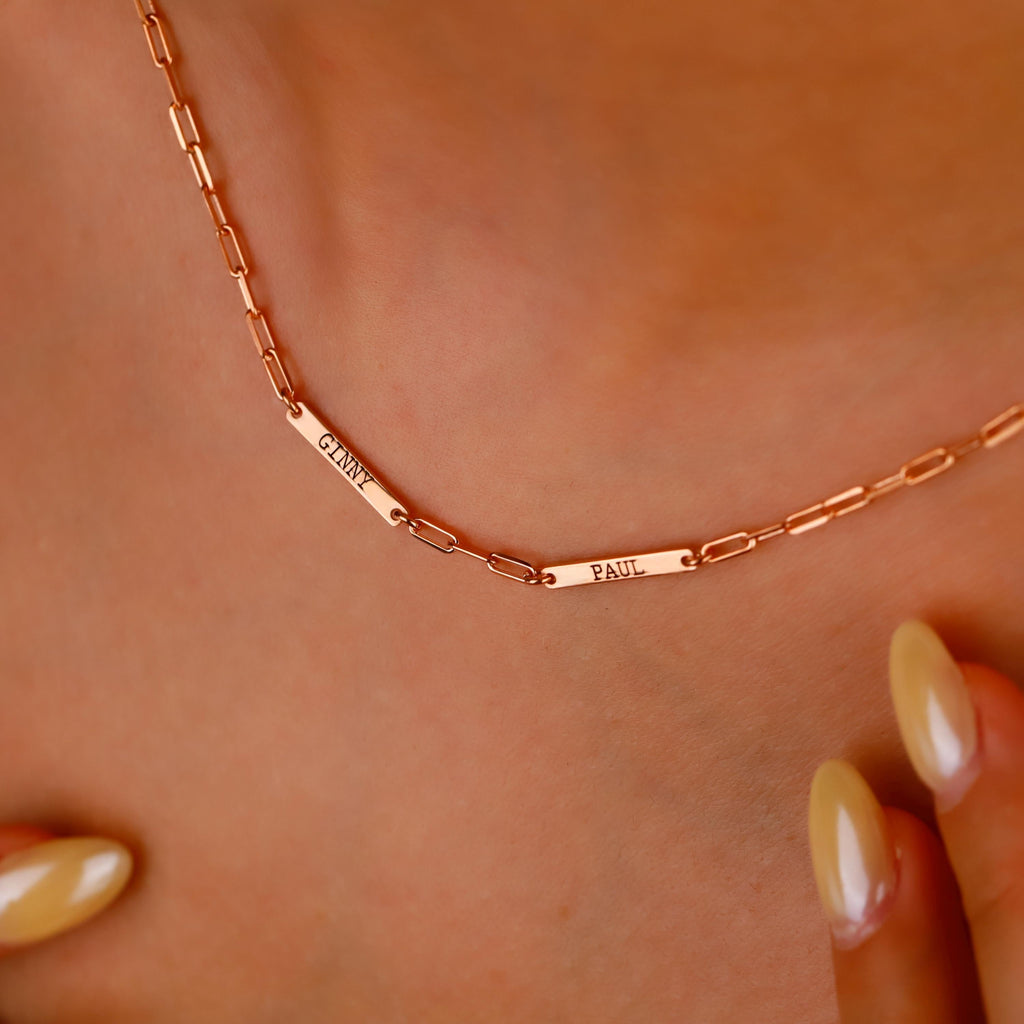 Personalized Bar Necklace, Sterling Silver, Rose Gold Chain