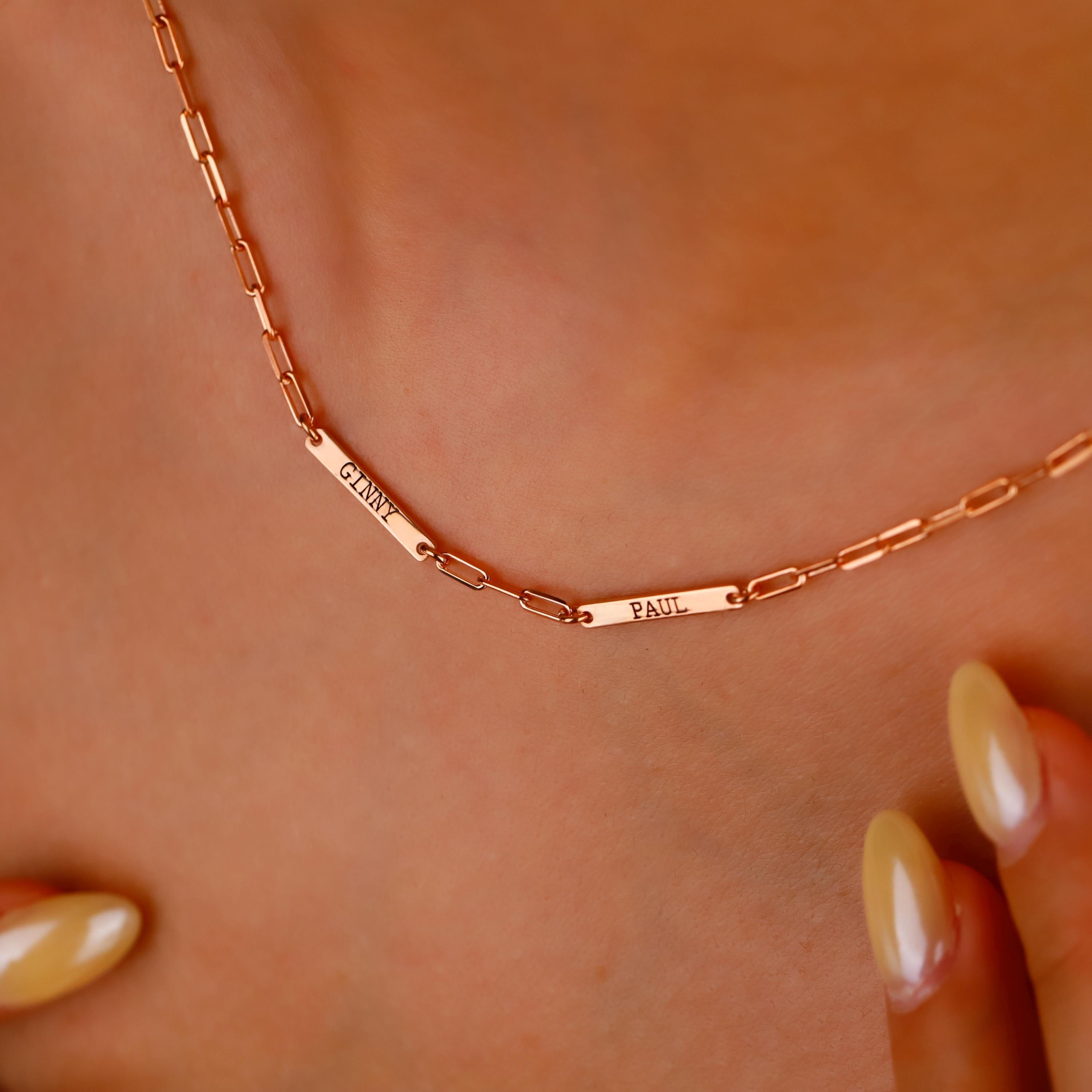 Personalized Bar Necklace, Sterling Silver, Rose Gold Chain