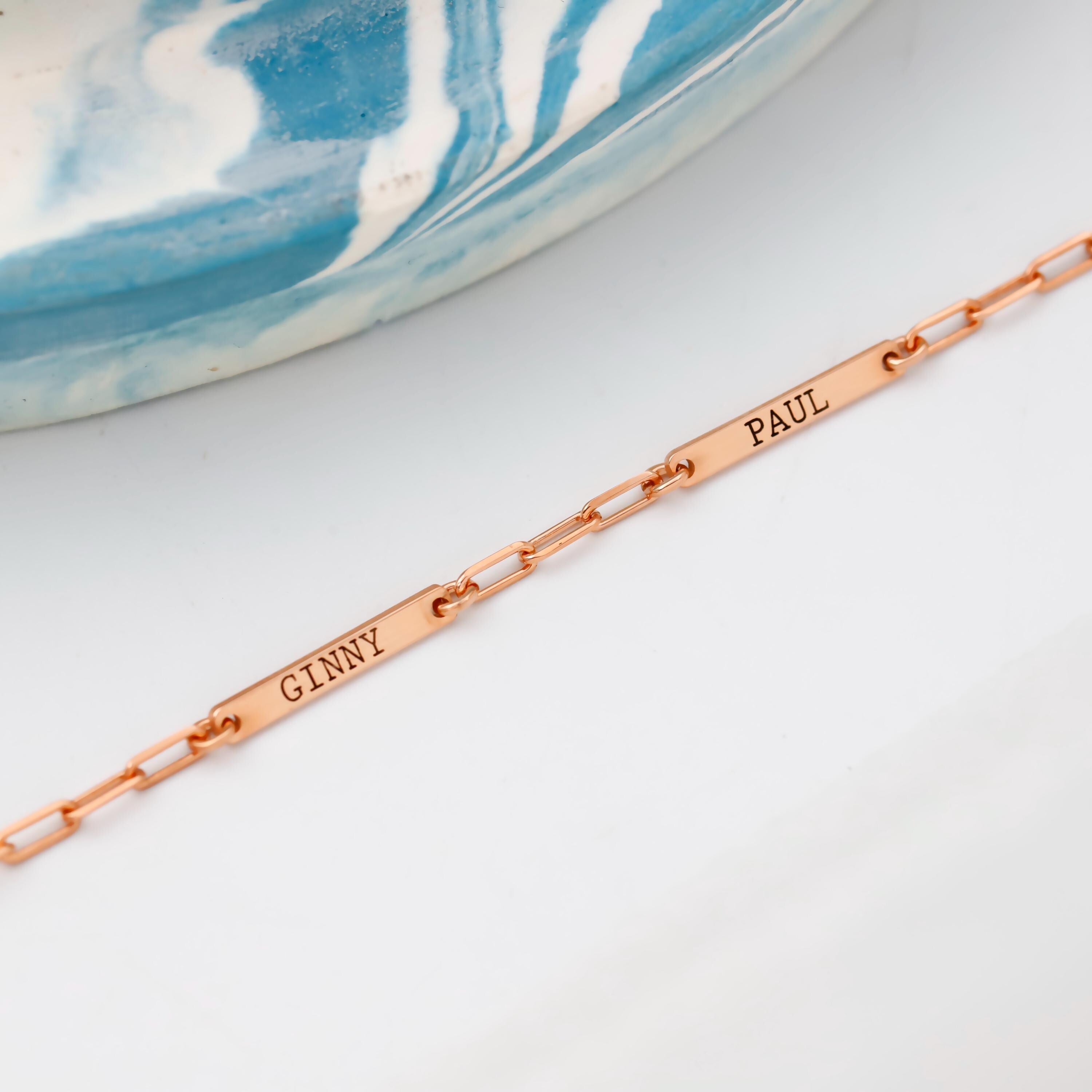 Personalized Bar Necklace, Sterling Silver, Rose Gold Chain