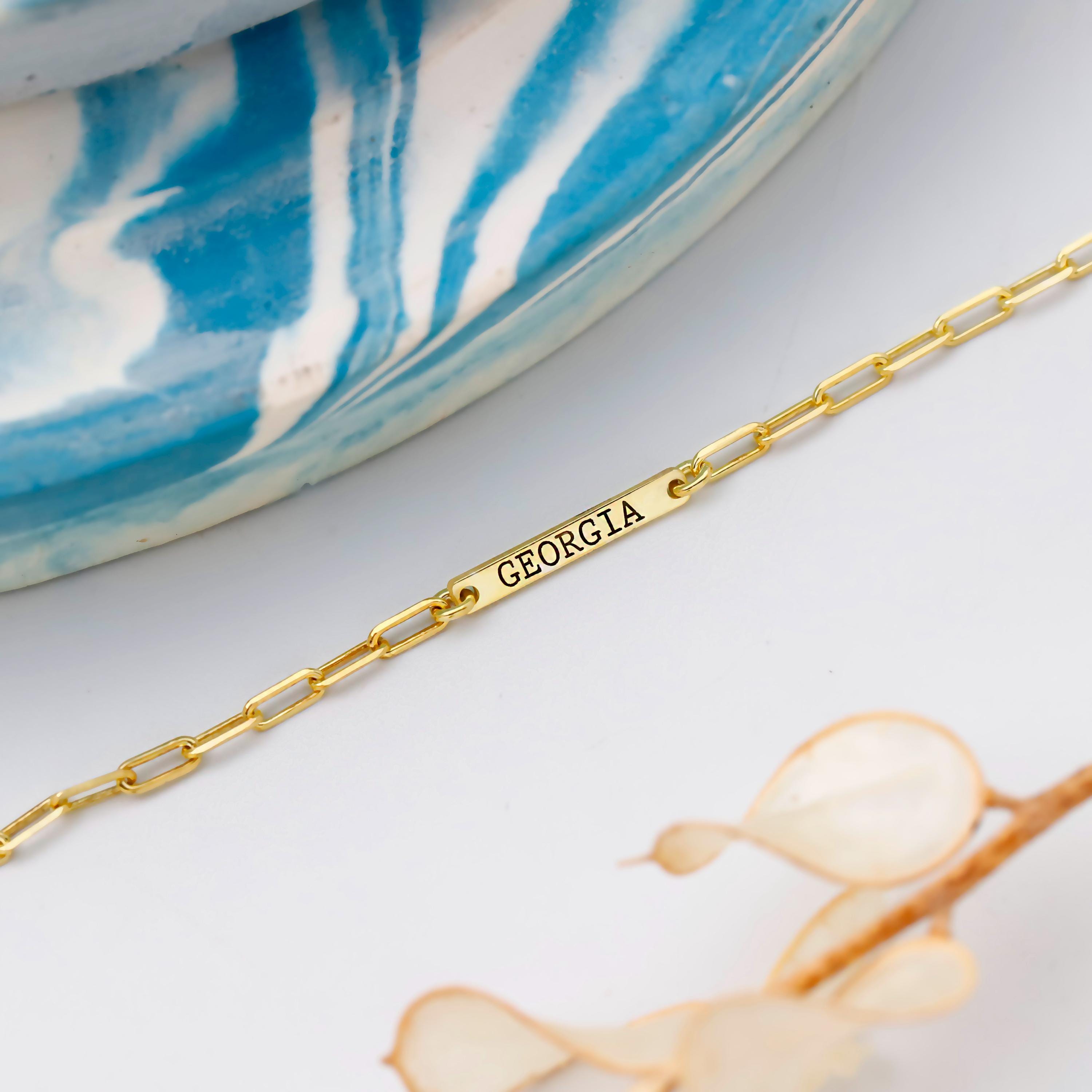 Personalized Bar Necklace, Sterling Silver, Rose Gold Chain