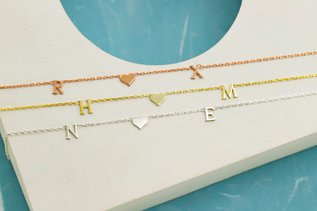 Personalized Initial Heart Necklace, Sterling Silver Necklace